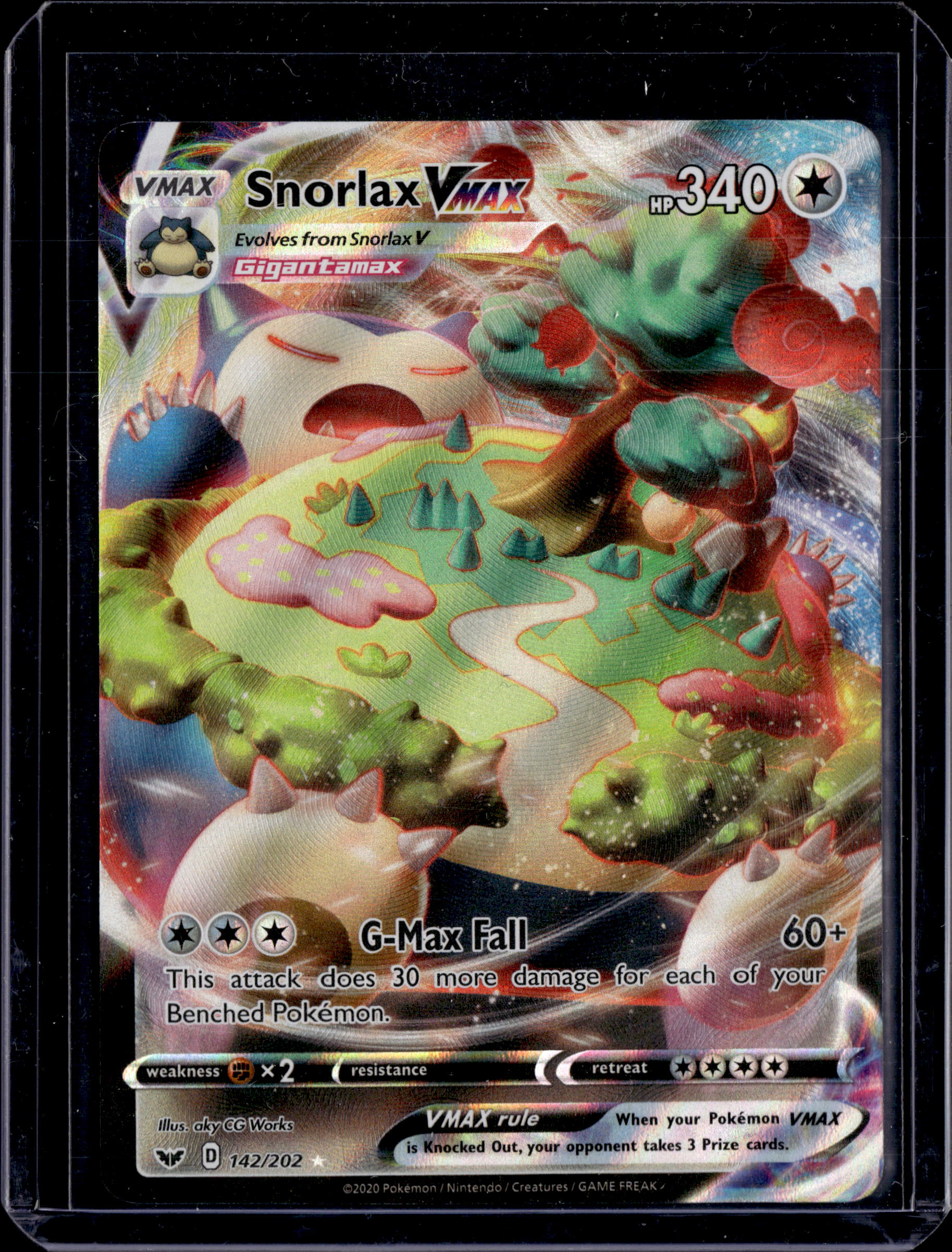 2020 Pokemon Snorlax VMAX 142/202 Swsh01: Full Art Sword & Shield Holo