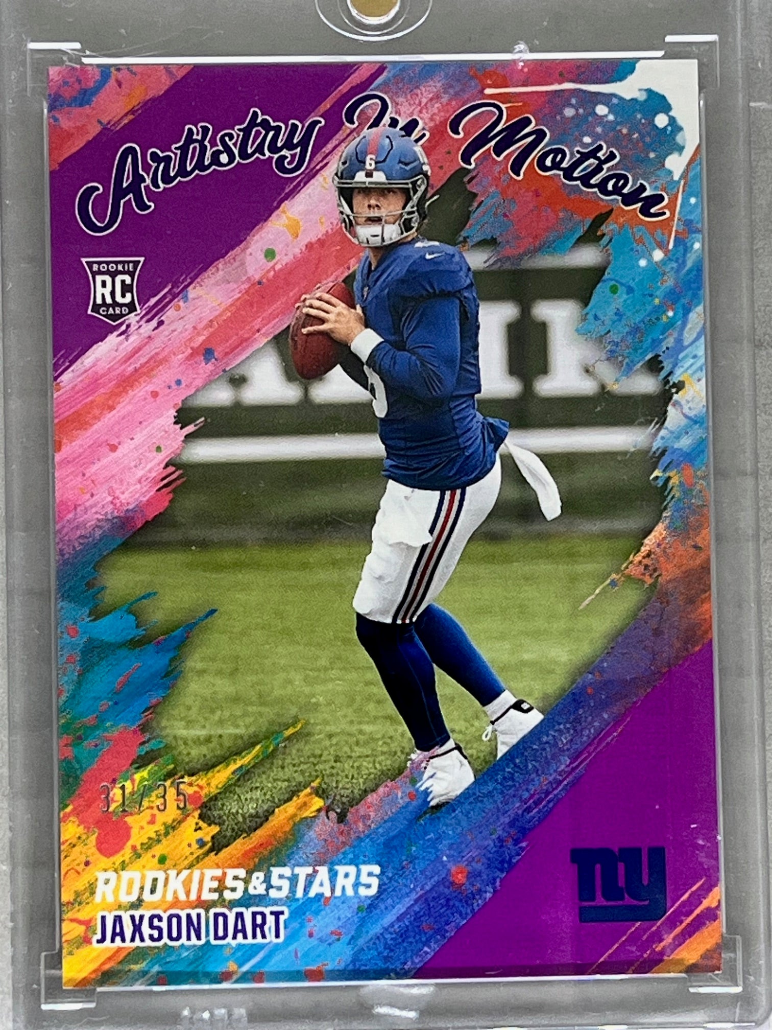 2025 Panini Rookies & Stars Artistry in Motion Jaxson Dart #16 (RC) Purple /35