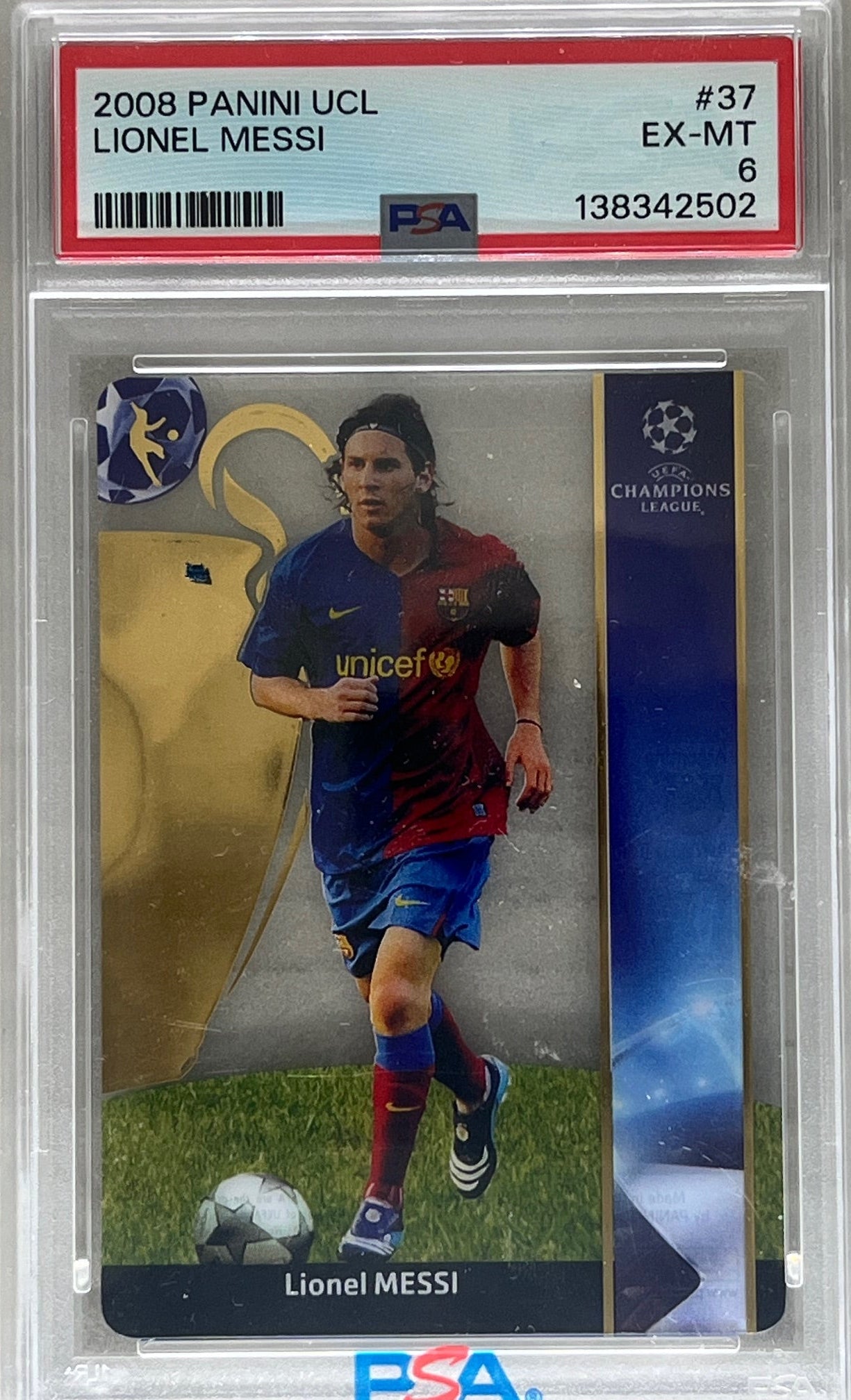 2008 Panini UEFA Champions League Lionel Messi #37 PSA 6