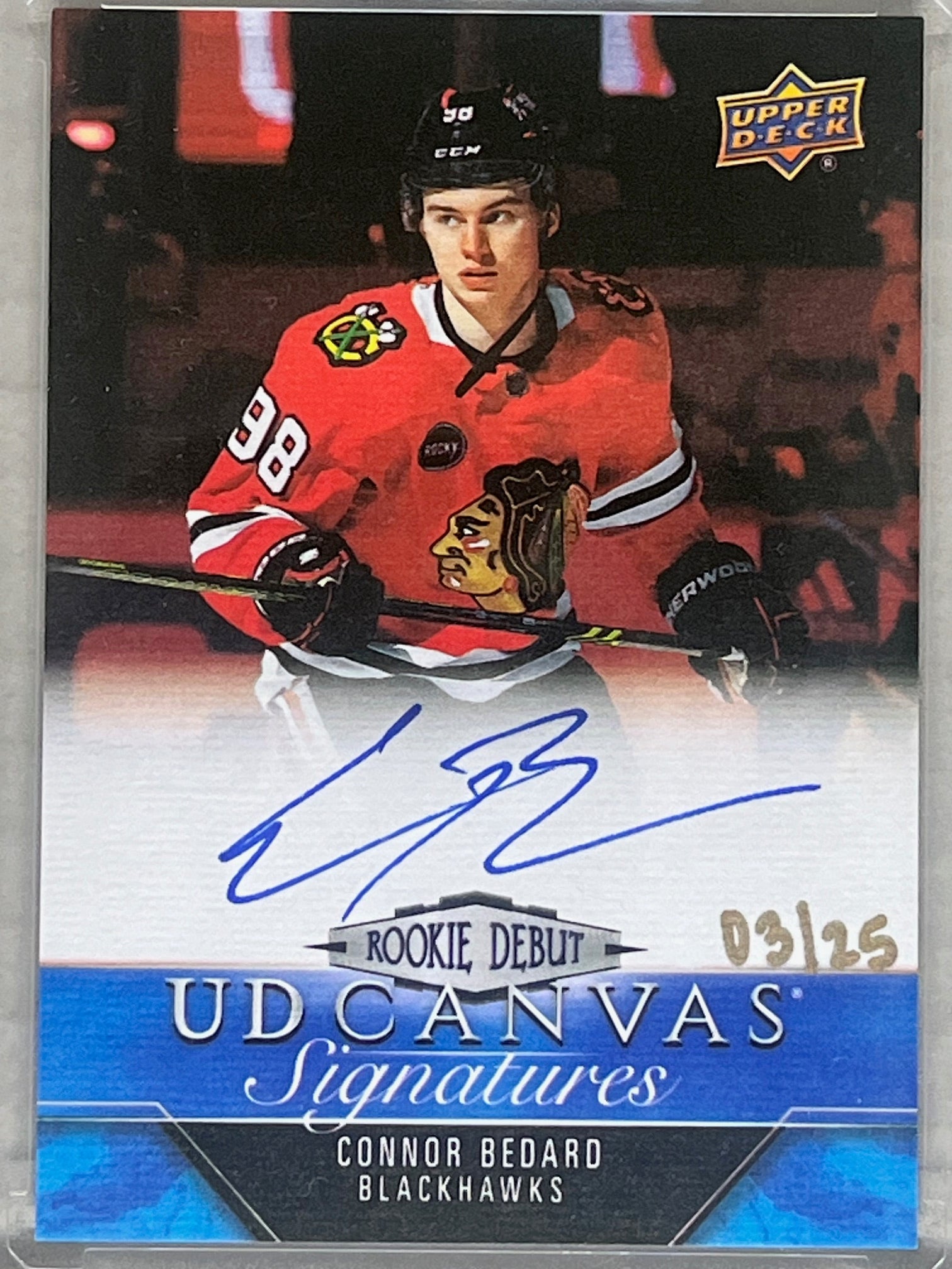 2023-24 Upper Deck Clear Cut Connor Bedard #CD-CB Canvas Rookie Debut Auto /25