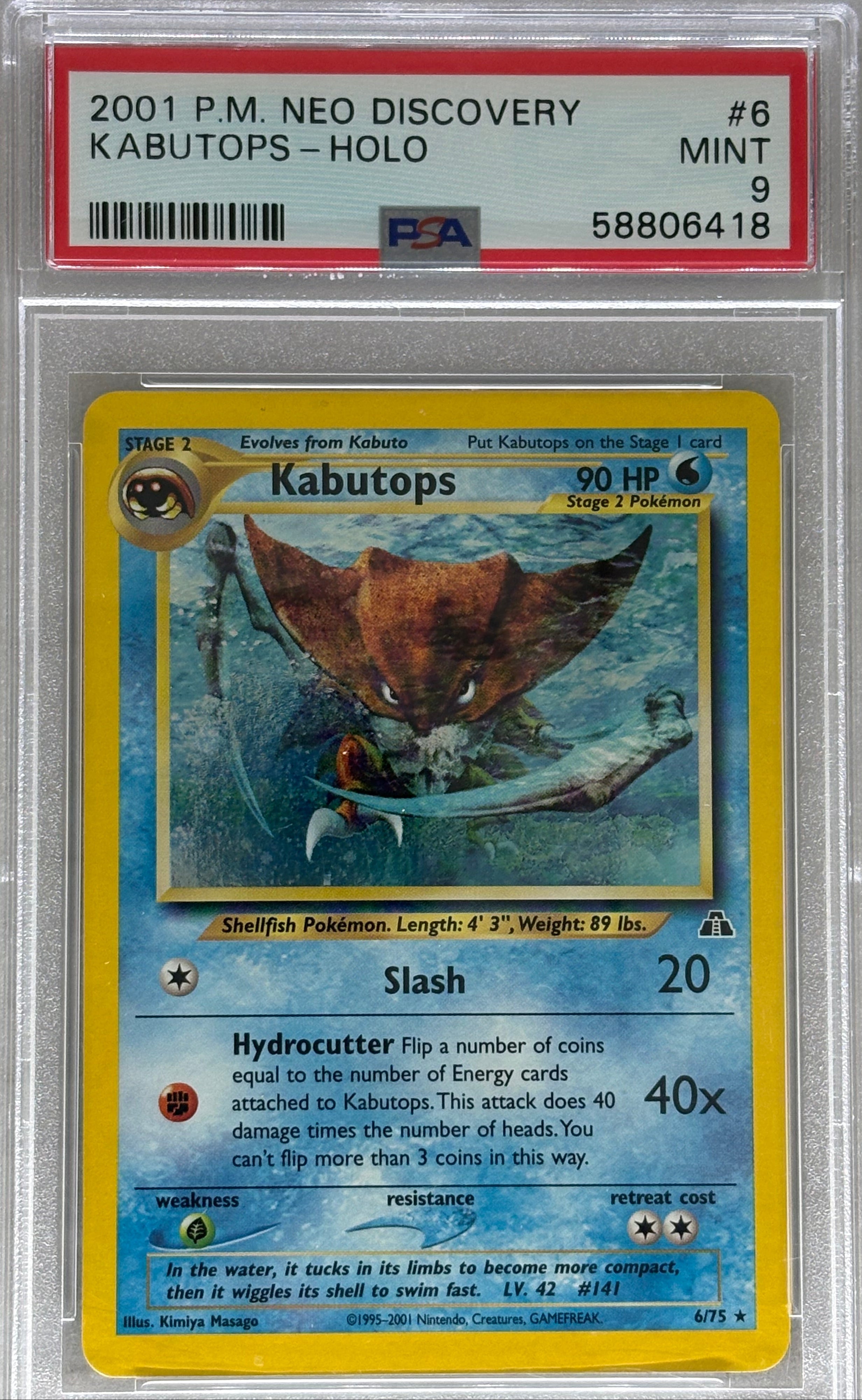 2001 Pokemon Neo Discovery Kabutops Holo PSA 9