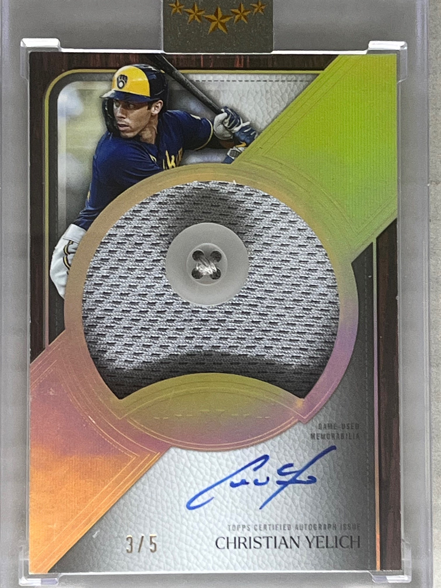 2025 Topps Five Star Christian Yelich Auto Button Patch 5/5 Jumbo Prime