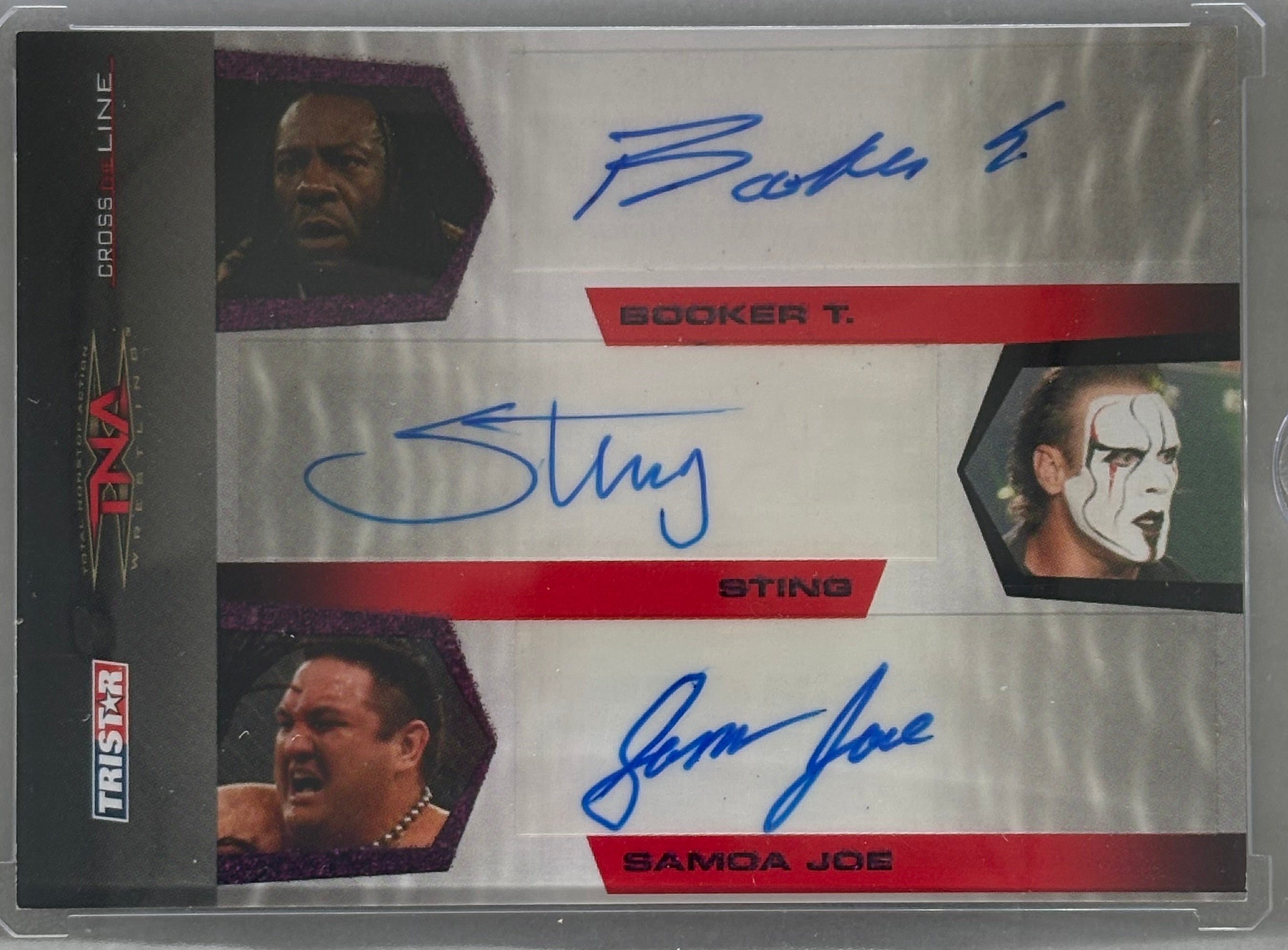 2006 Tristar Cross The Line Triple Auto 1/1 Samoa Joe, Sting, & Booker-T