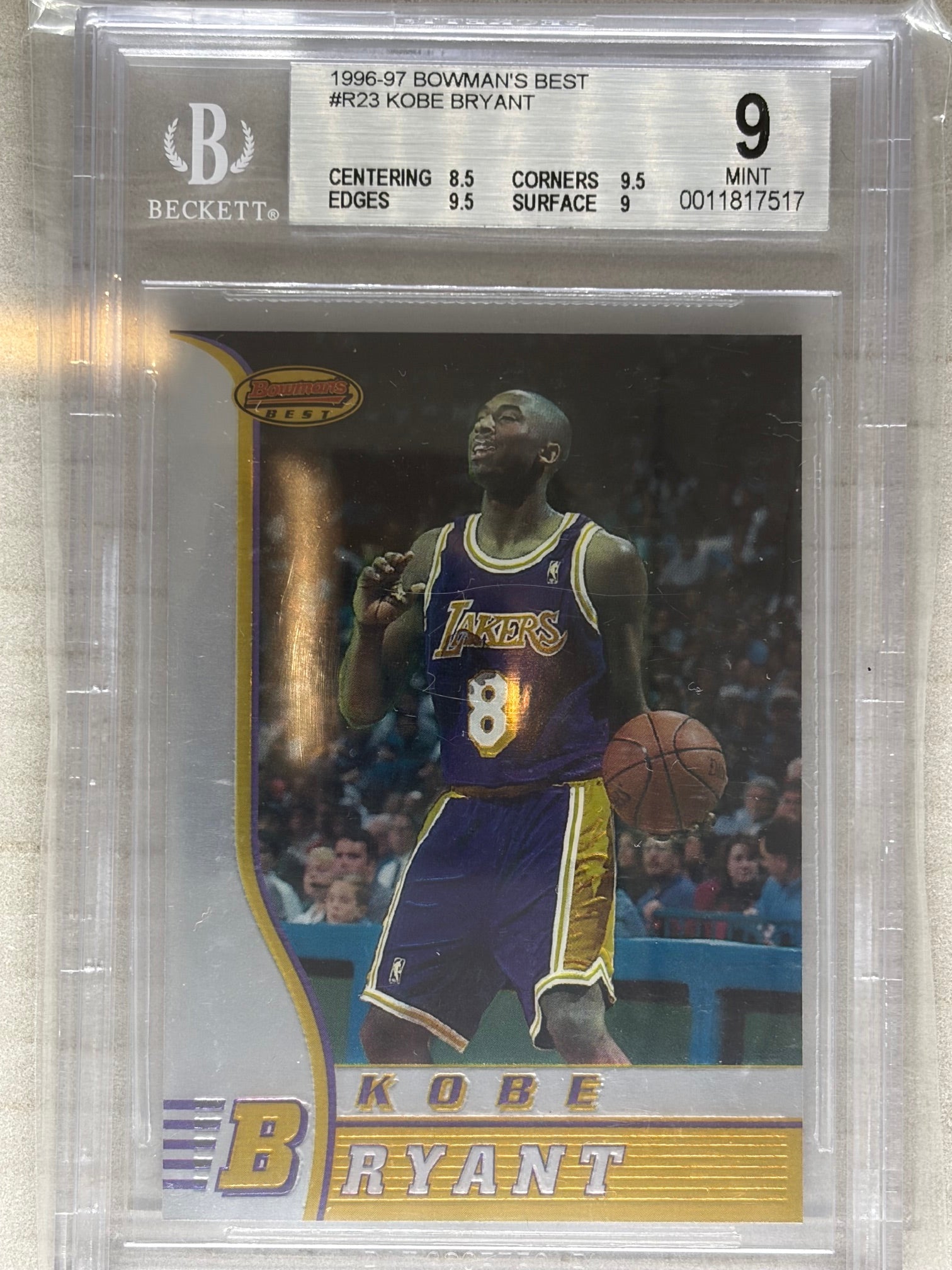 1996-97 Bowman's Best Kobe Bryant Rookie RC #R23 Lakers BGS 9