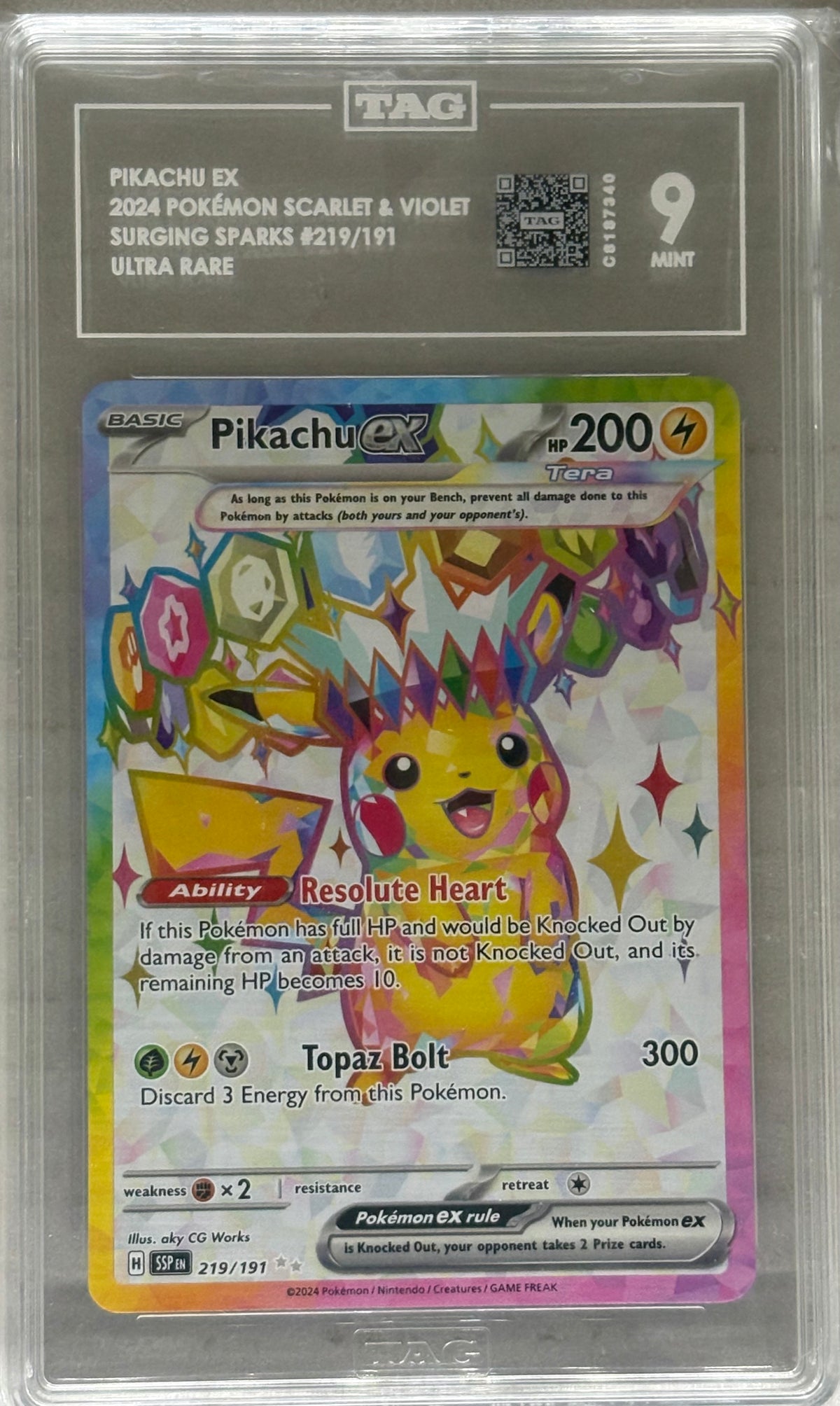 2024 Surging Sparks Pikachu EX Tag 9 219/191