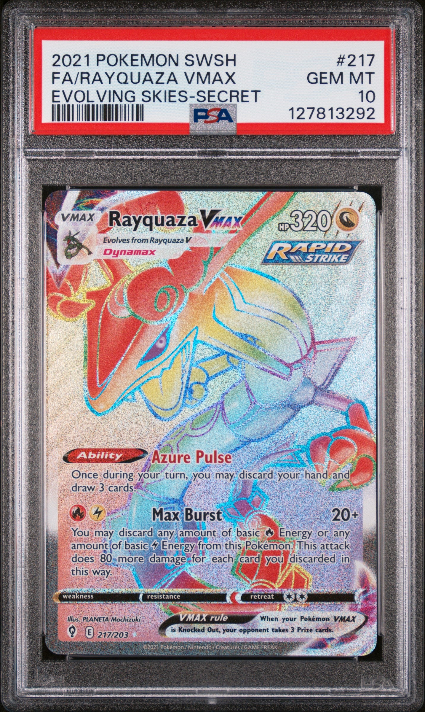 2021 Evolving Skies Rayquaza Vmax Secret Rare PSA 10