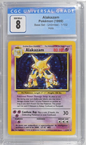 1999 Base Set (Unlimited) Alakazam Holo Rare 1/102 CGC 8
