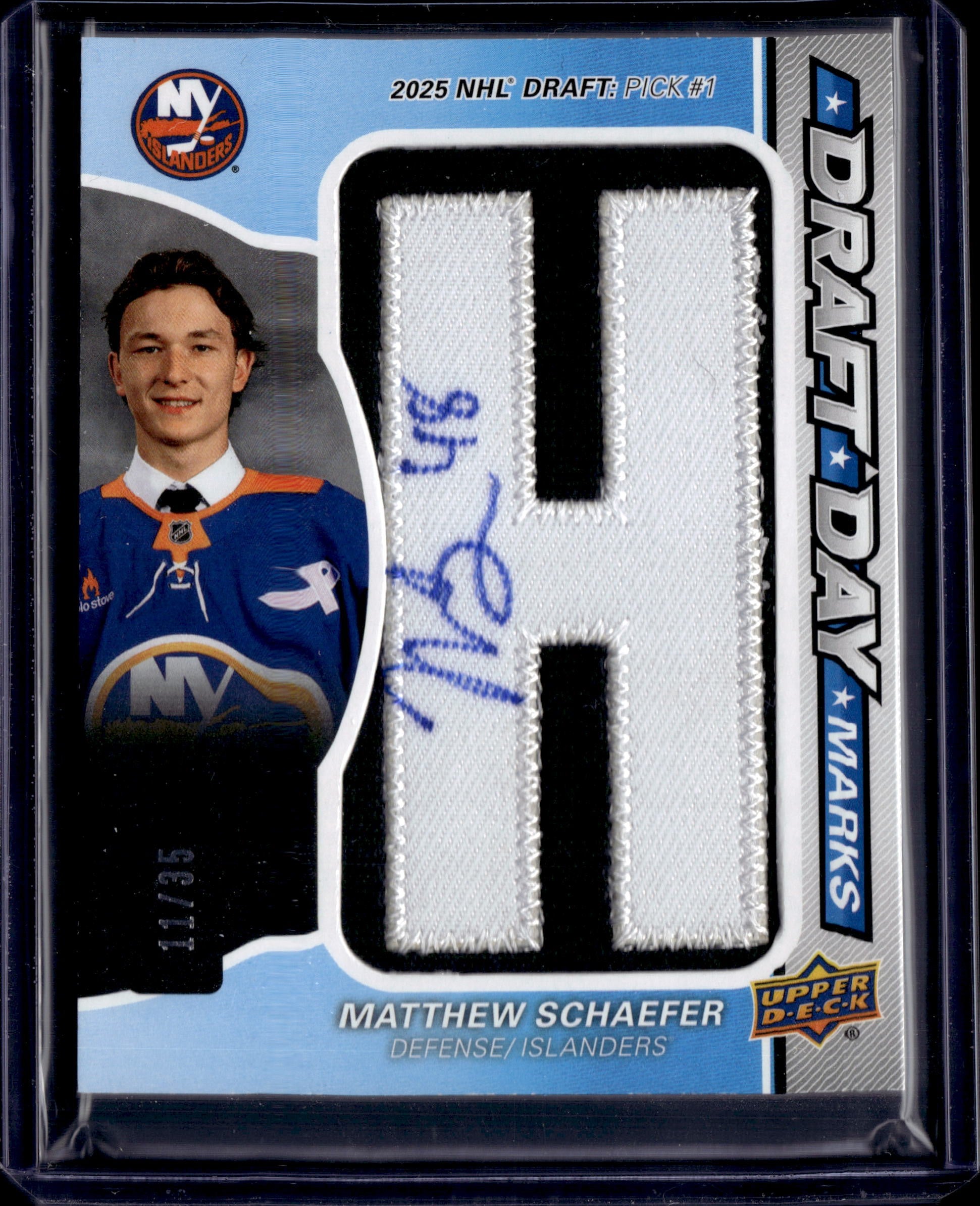 2025-26 SP Game Used Draft Day Marks "H" Matthew Schaefer /35