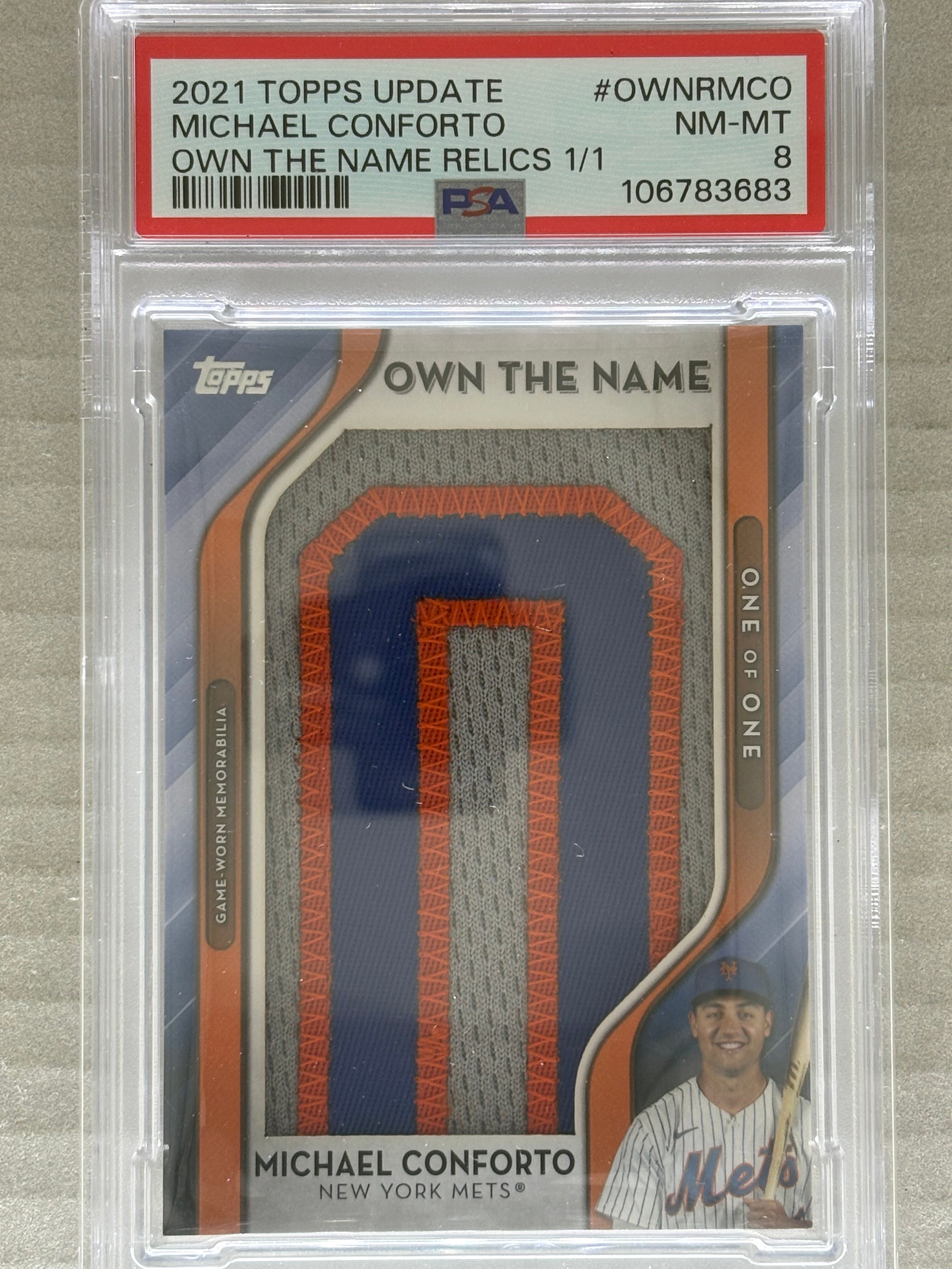 2021 Topps Update Own The Name Relics 1/1 Michael Conforto PSA 8
