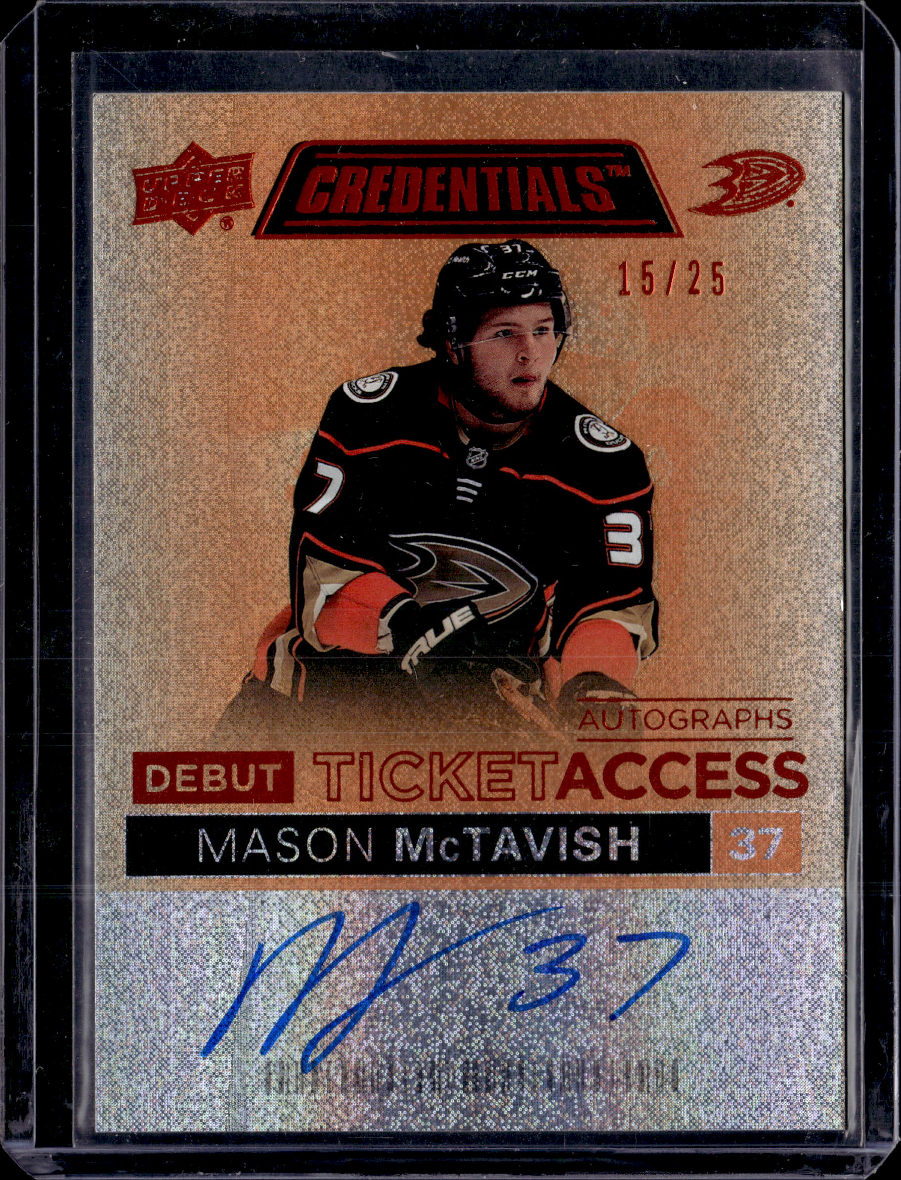 2021-22 Credentials Mason McTavish Debut Ticket Access Auto 15/25