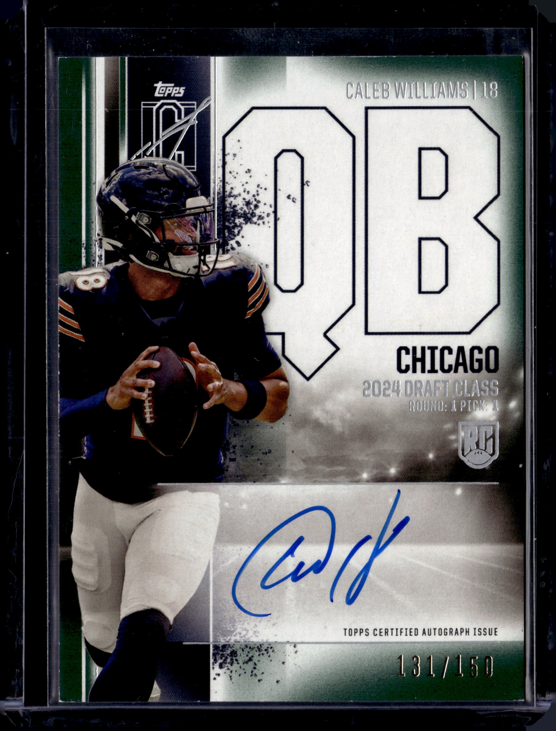 2025 Topps Signature Class Football Caleb Williams Auto Green Chrome Variation 131/150