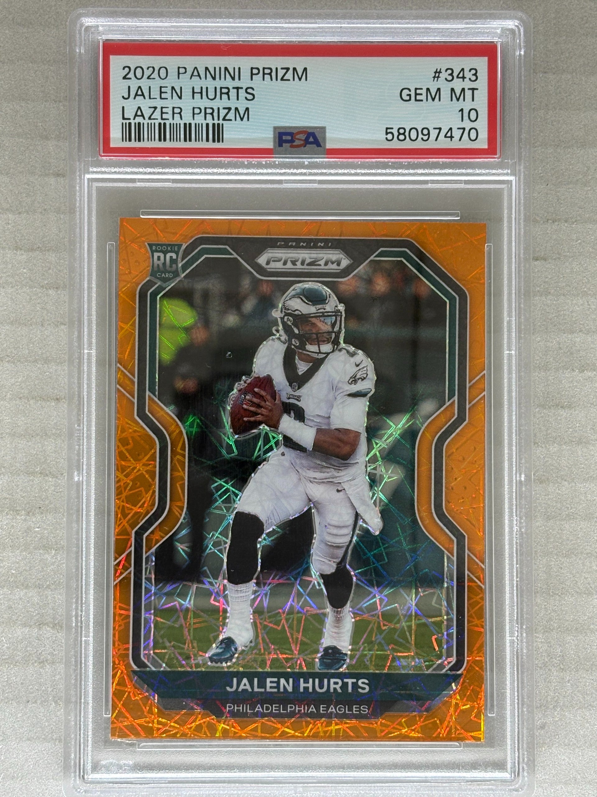 2020 Panini Prizm Jalen Hurts Lazer Prizm #343 PSA 10