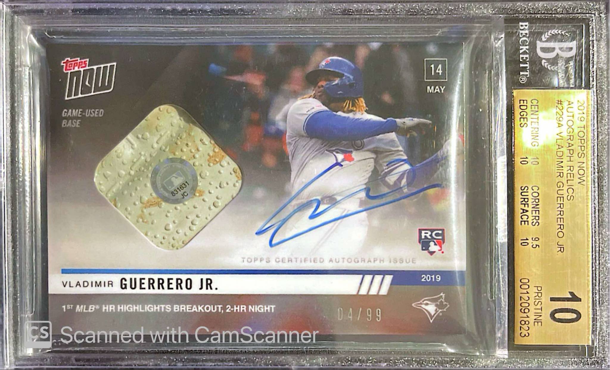 2019 Topps Now Vladimir Guerrero Jr. RC Autograph Relics BGS 10