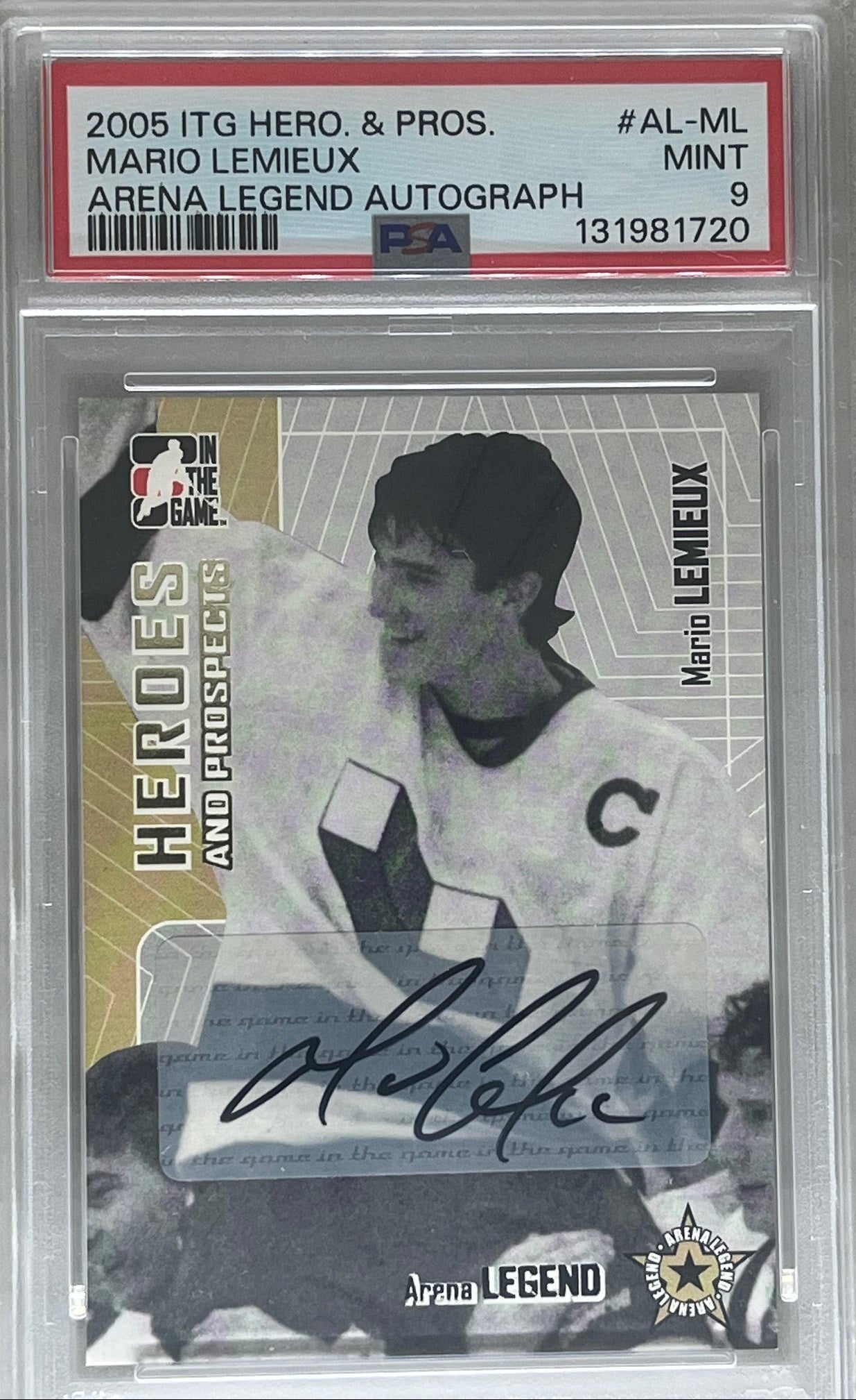 2005-06 In The Game Heroes & Prospects Mario Lemieux Arena Legends Auto PSA 9