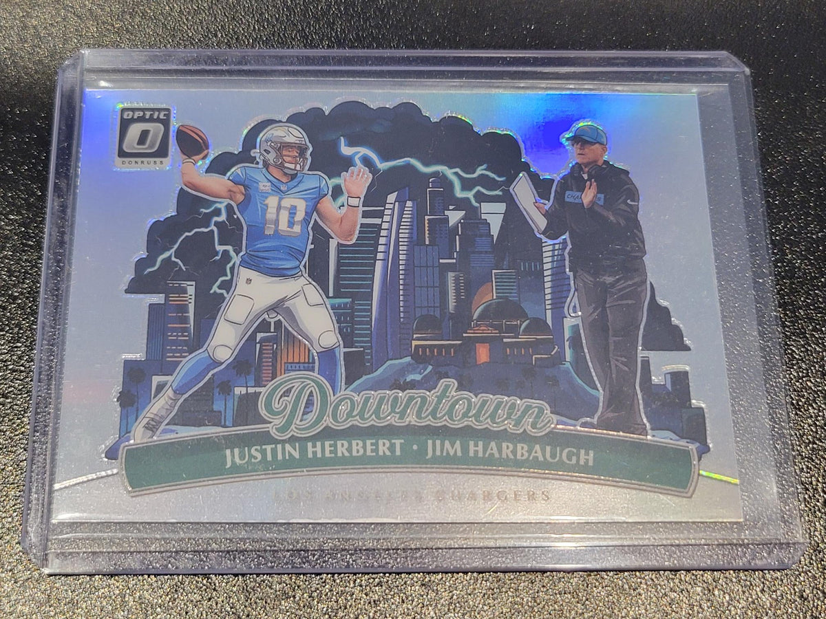 2025 Donruss Optic Downtown Duos Downtown Justin Herbert Jim Harbaugh #4