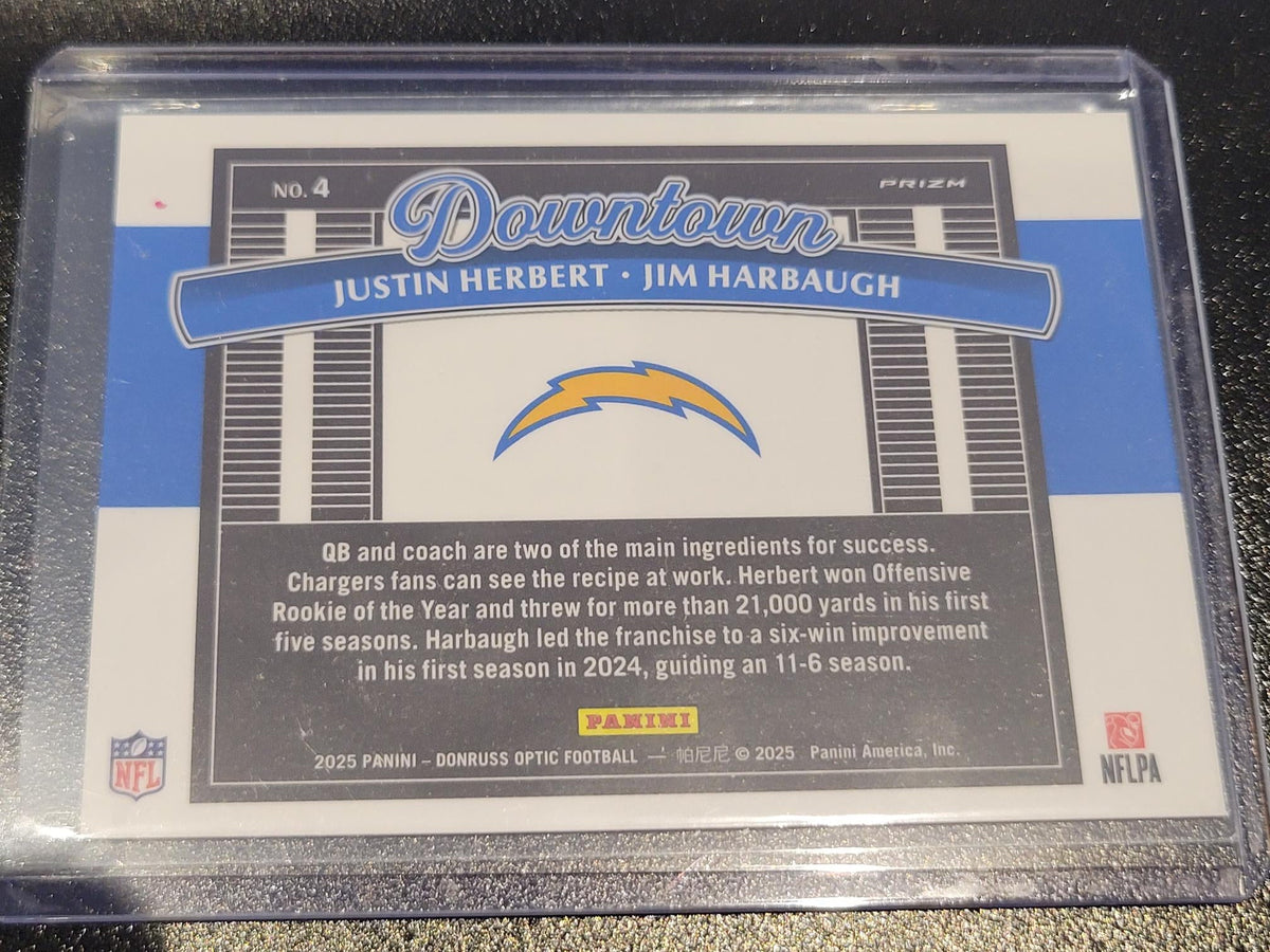 2025 Donruss Optic Downtown Duos Downtown Justin Herbert Jim Harbaugh #4