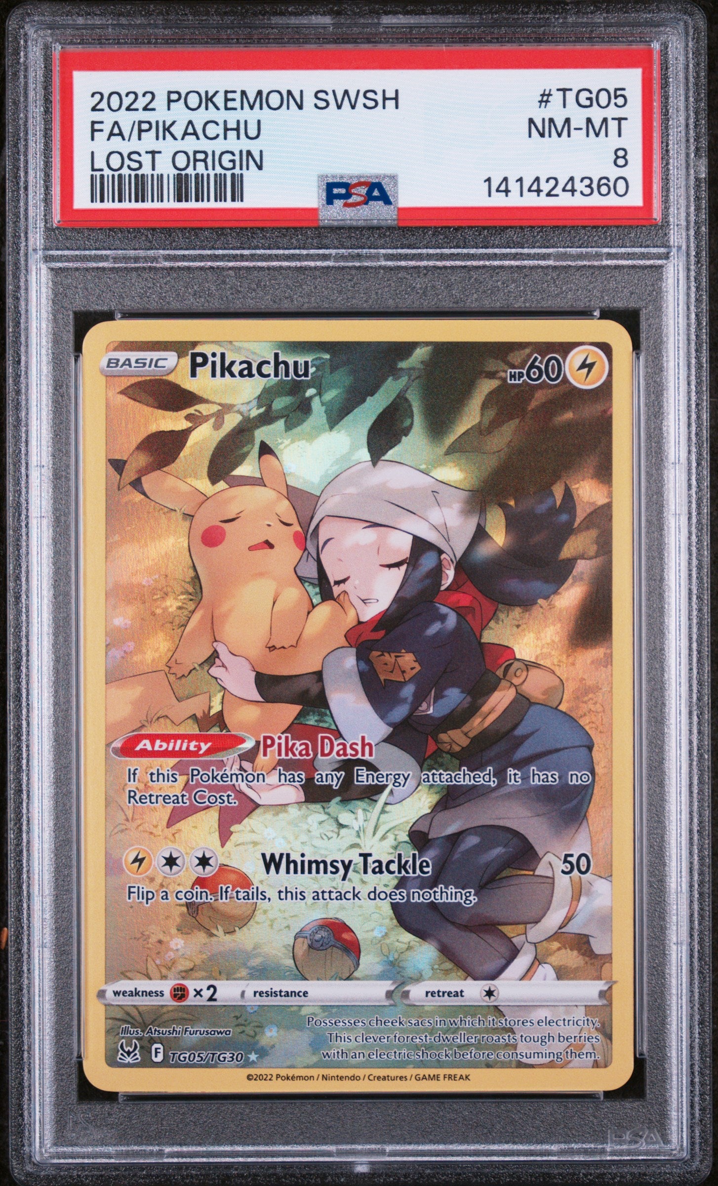 2022 Lost Origin Trainer Gallery Full Art Pikachu PSA 8