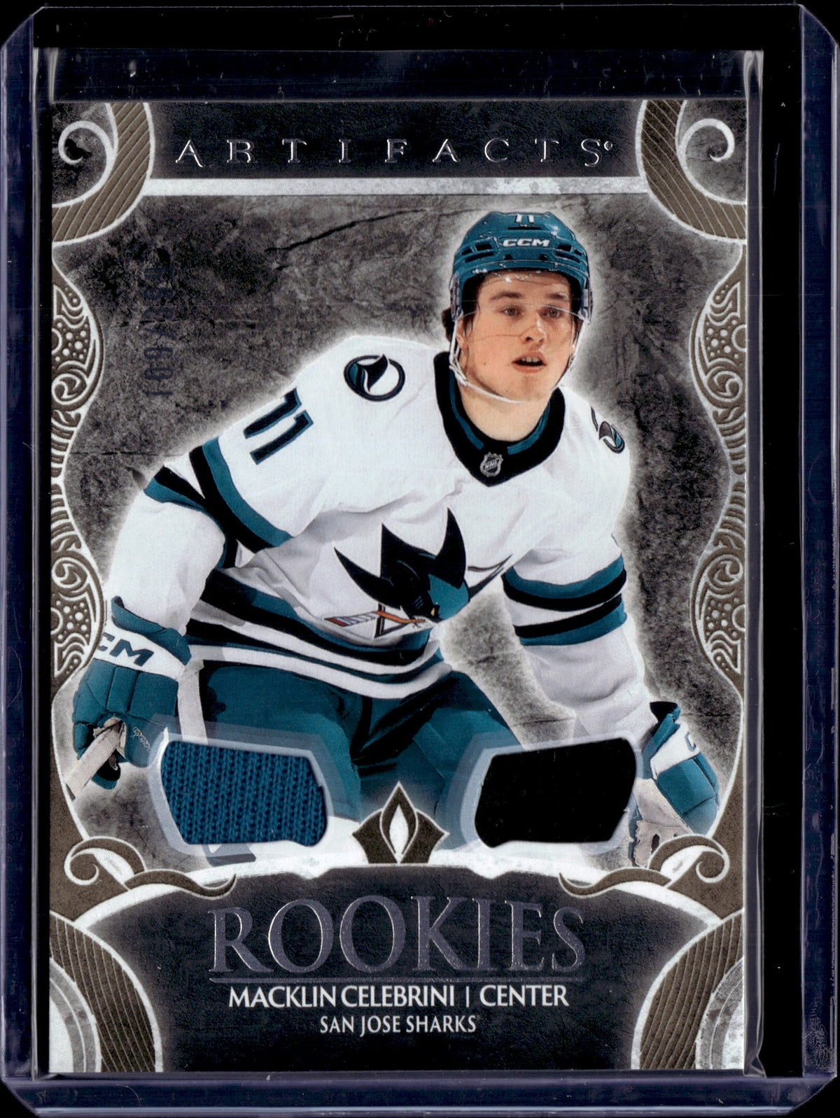 2024-25 Upper Deck Artifacts Macklin Celebrini Rookie Gold Materials Relic #/399