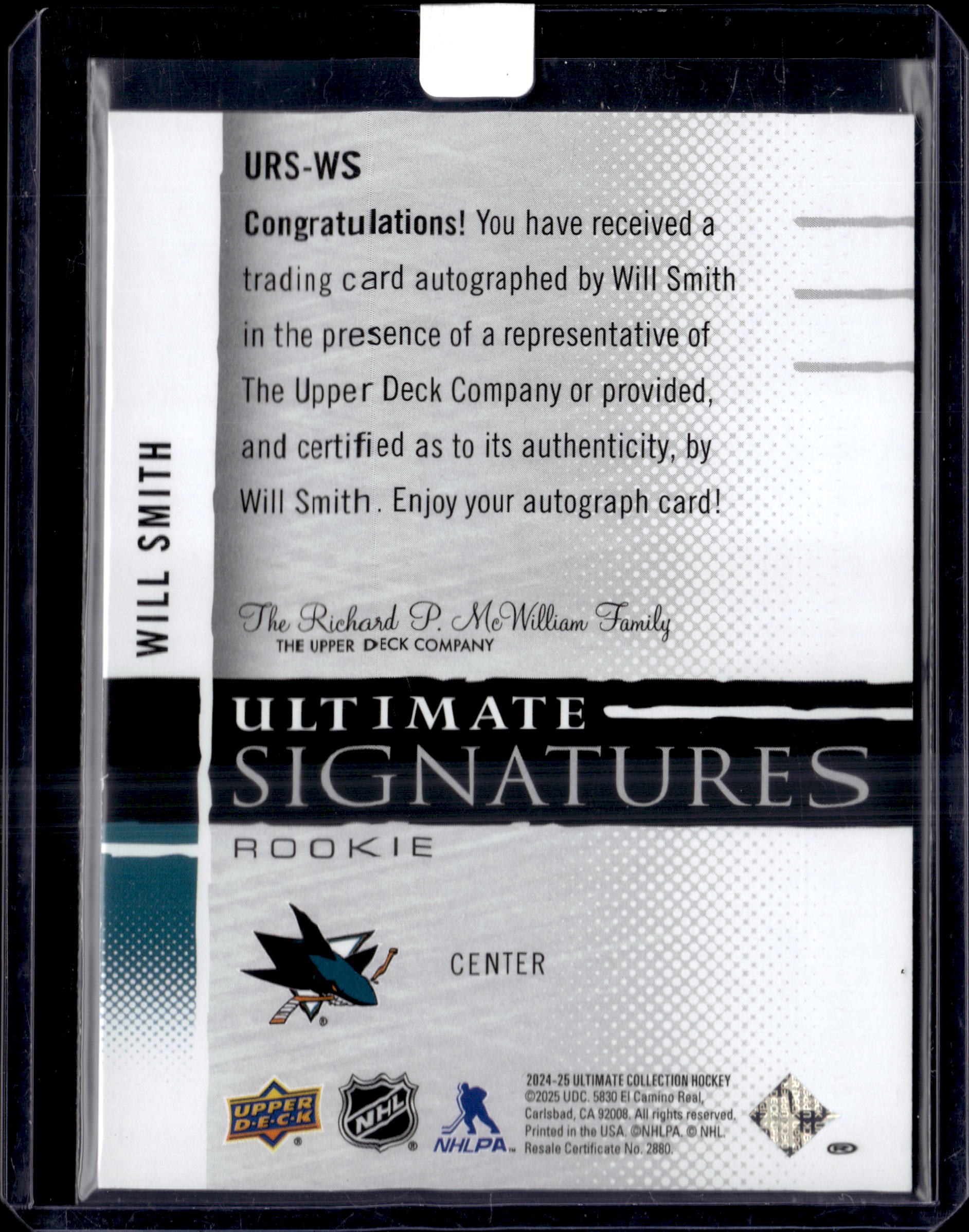2024-25 Ultimate Signatures URS-WS Will Smith Rookie Auto