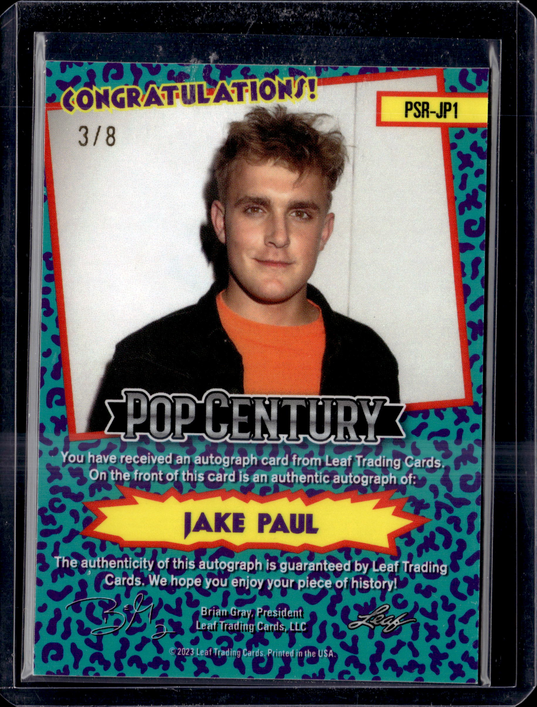 2023 Leaf Pop Century Metal Jake Paul Pro Set Raps auto #3/8 PSR-JP1
