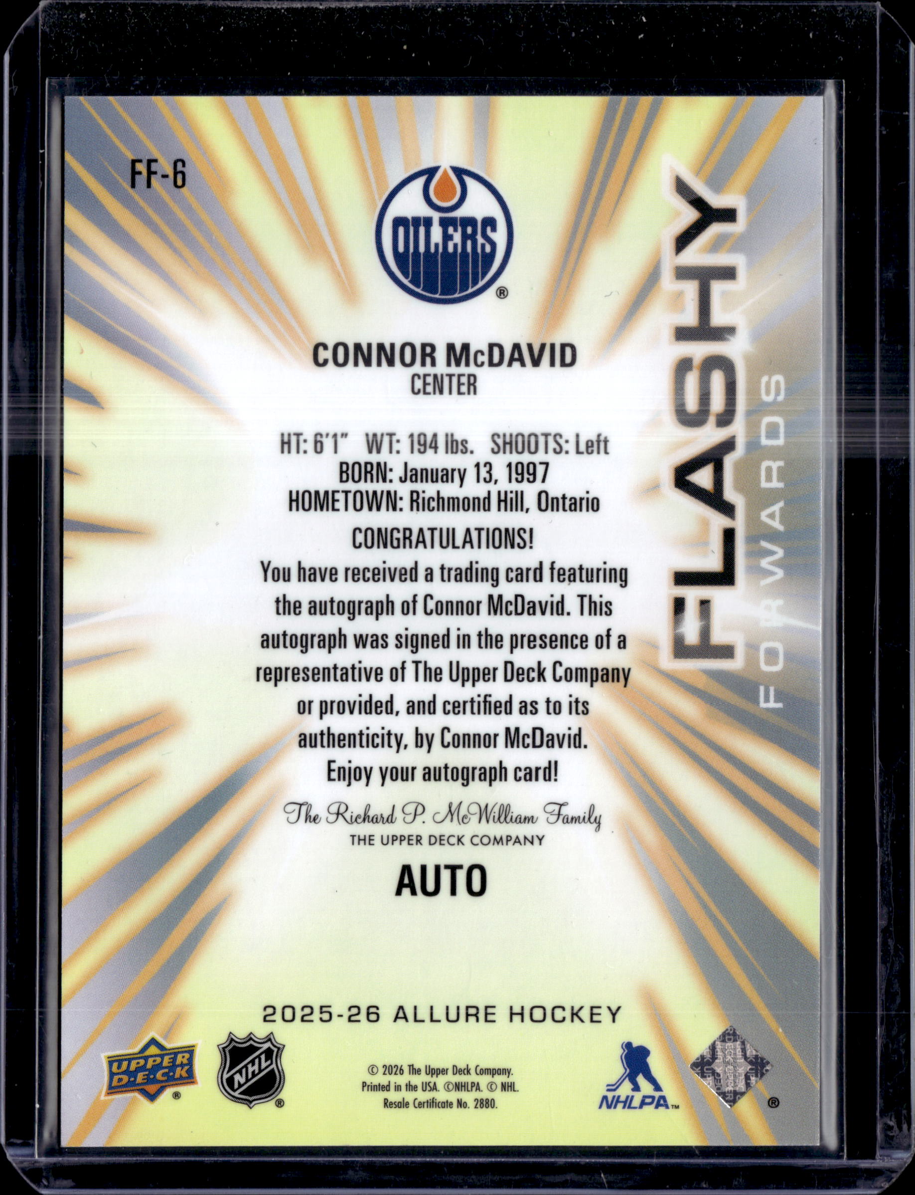 2025-26 Allure Connor McDavid Flashy Forwards #FF-6 AUTO