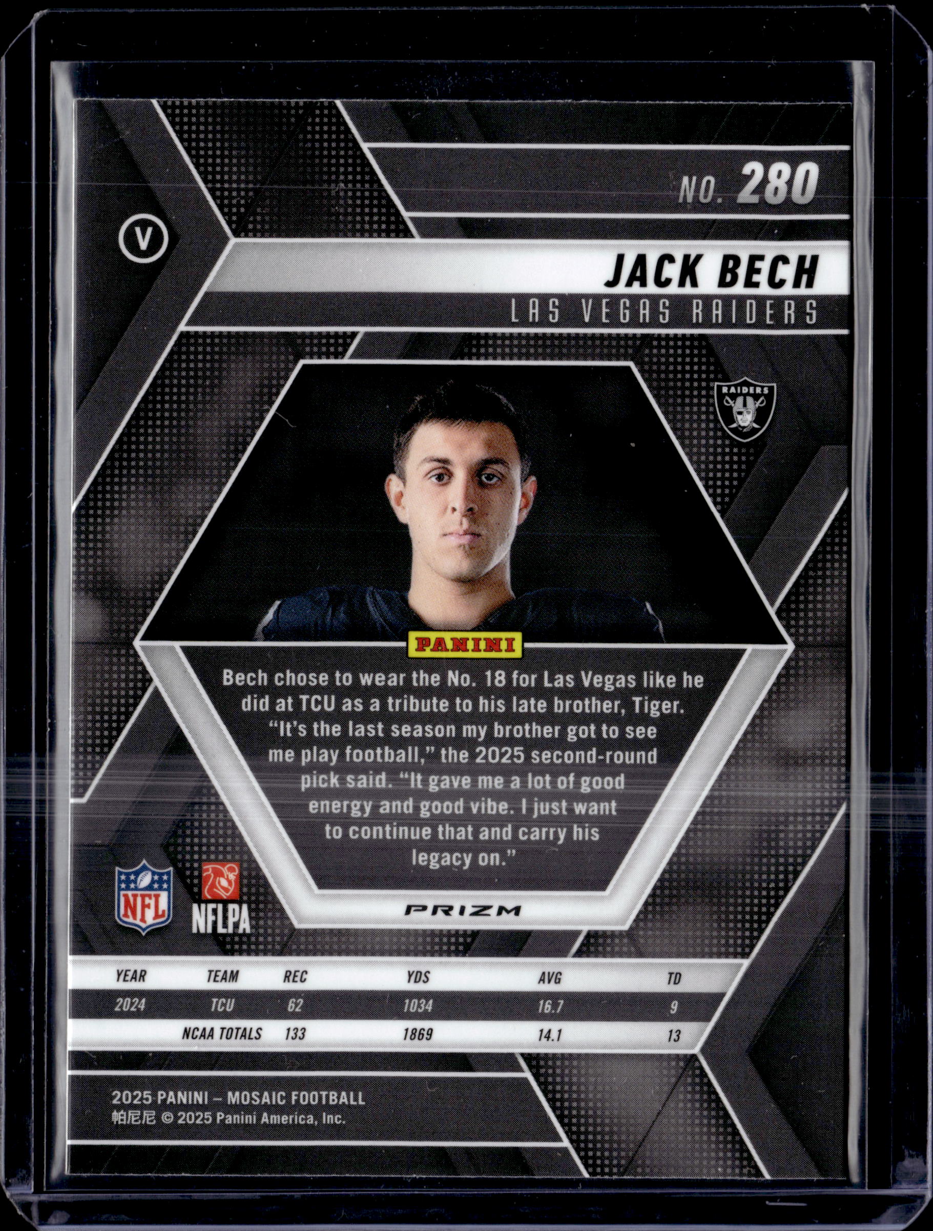 2025 Panini Mosaic Jack Bech RC WHITE SPARKLE Prizm SSP Rookie