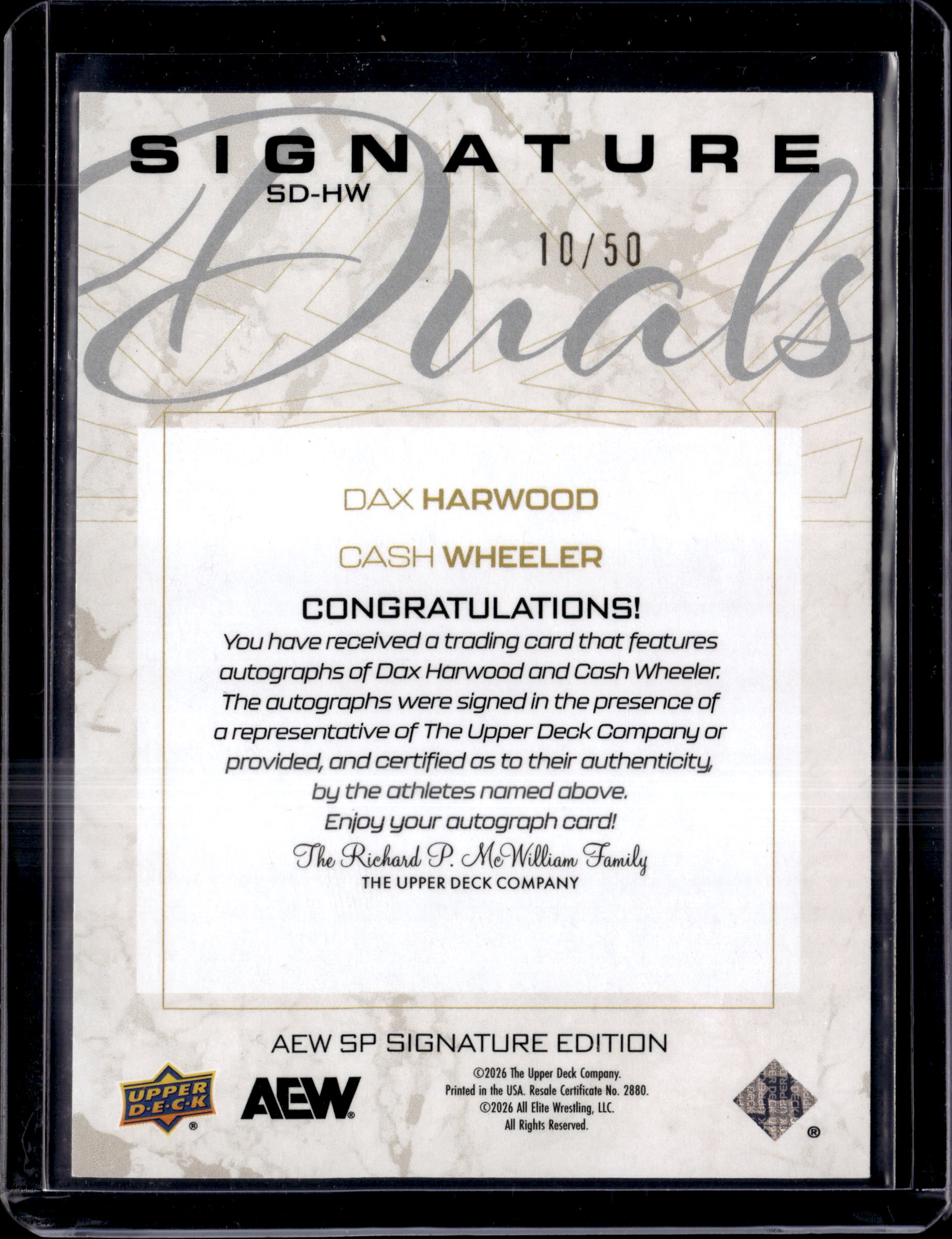 2025 Upper Deck SP Signature Edition AEW Dax Harwood Cash Wheeler Dual Auto /50