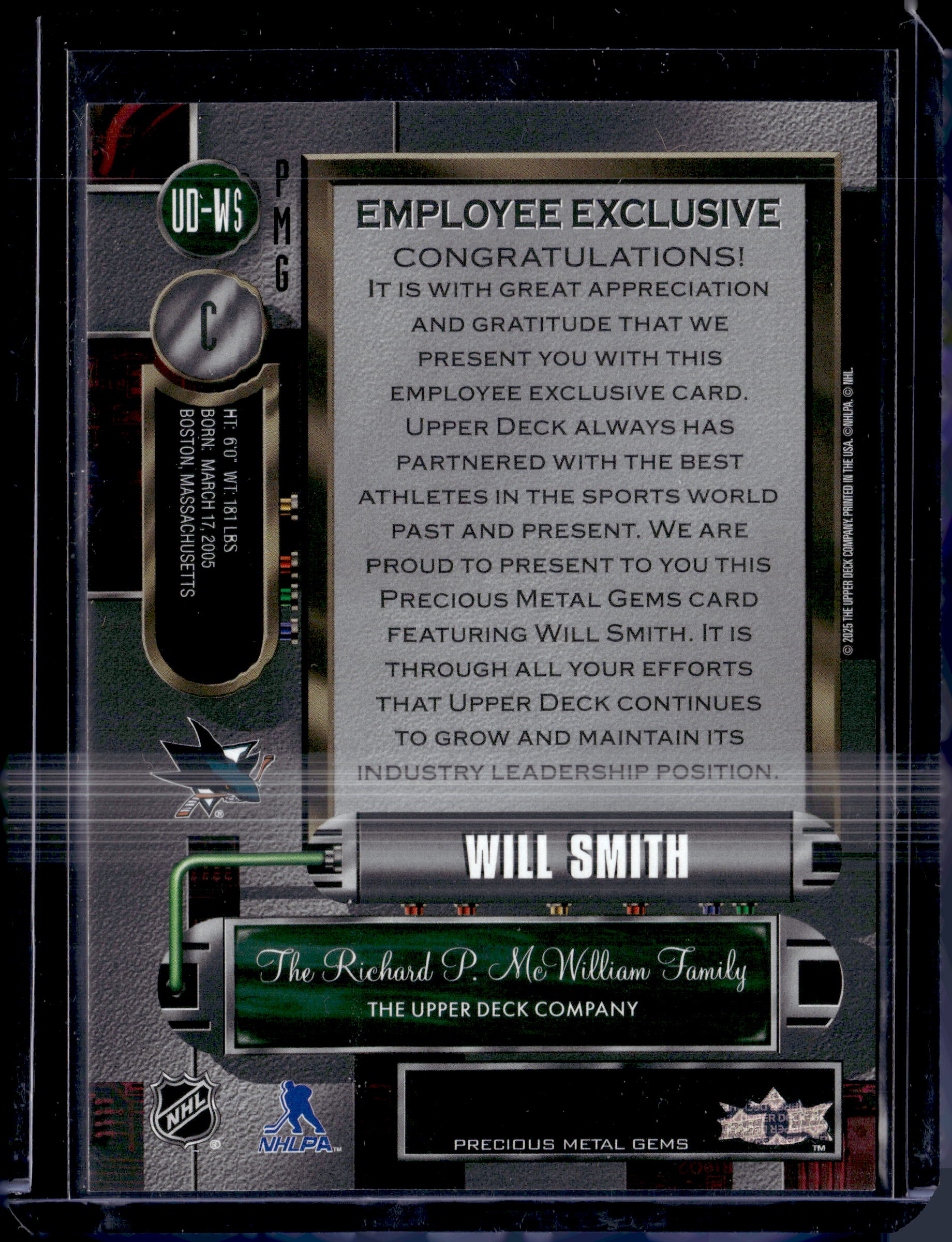 2024-25 Upper Deck Metal Employee Exclusive PMG Rookie Will Smith