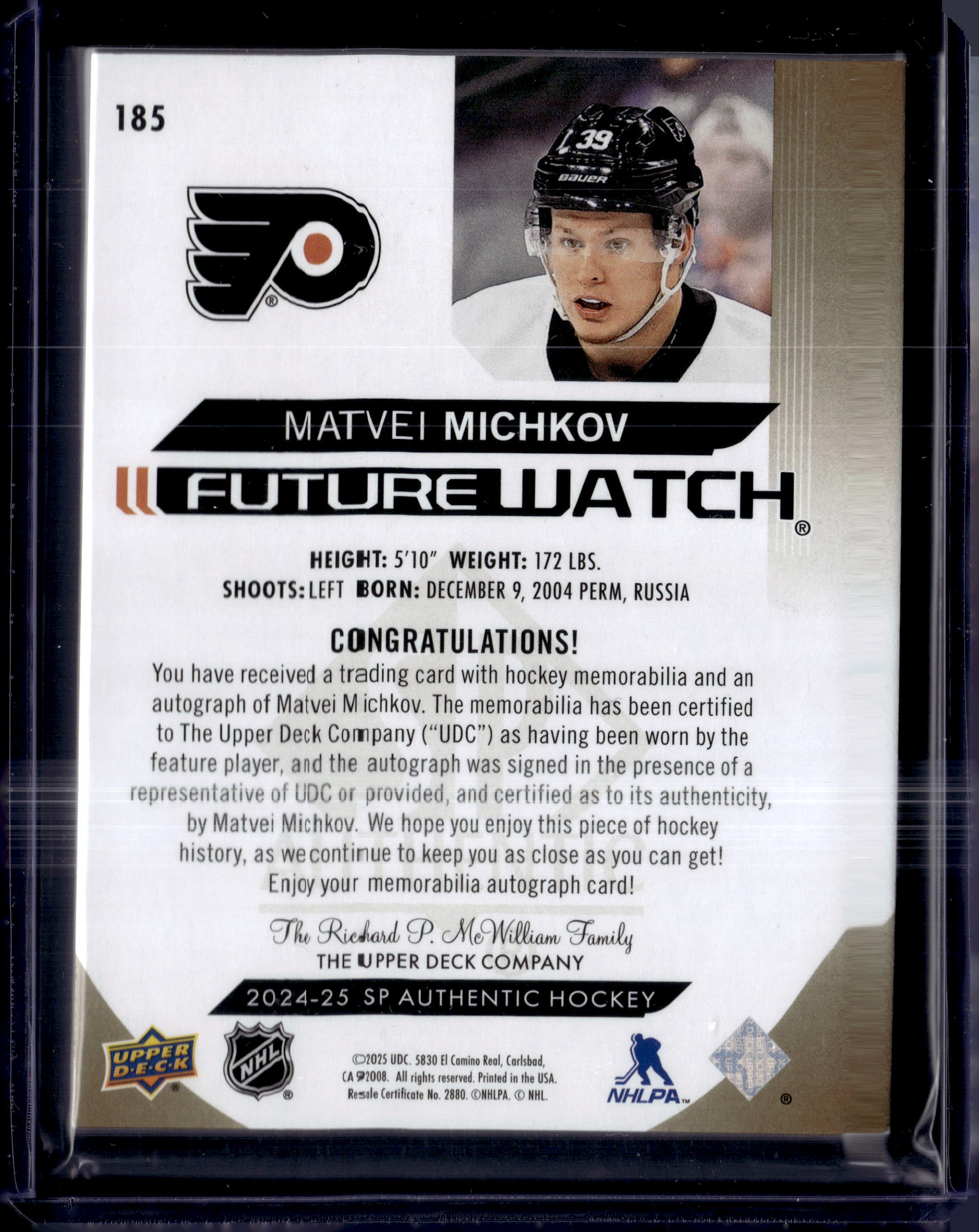 2024-25 SP Authentic Matvei Michkov Future Watch Auto Patch