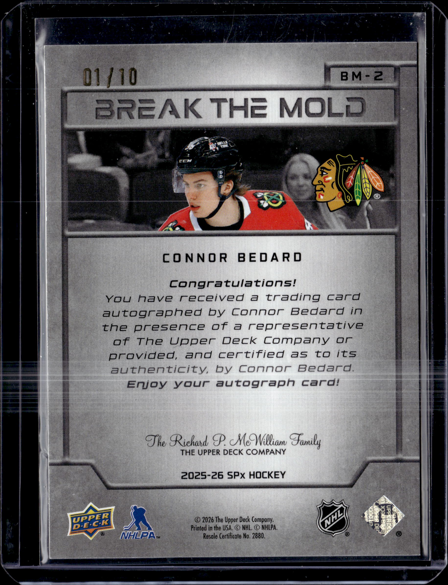 2025-26 SPx Break the Mold Connor Bedard Auto /10