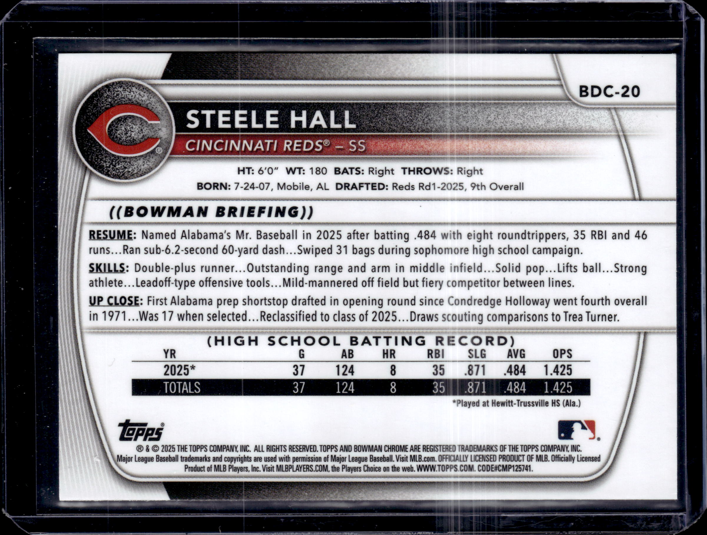 2025 Bowman Draft Chrome Steele Hall #BDC-20 Etched in Glass