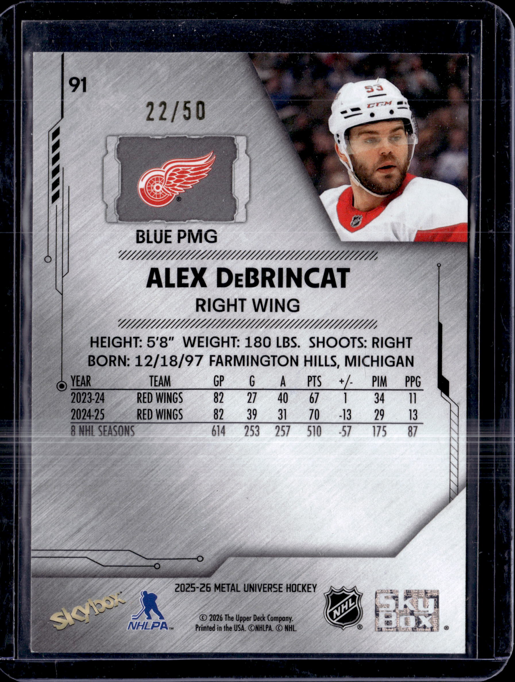 2025-26 Skybox Metal Universe Hockey Alex Debrincat Precious Metal Gems Blue /50