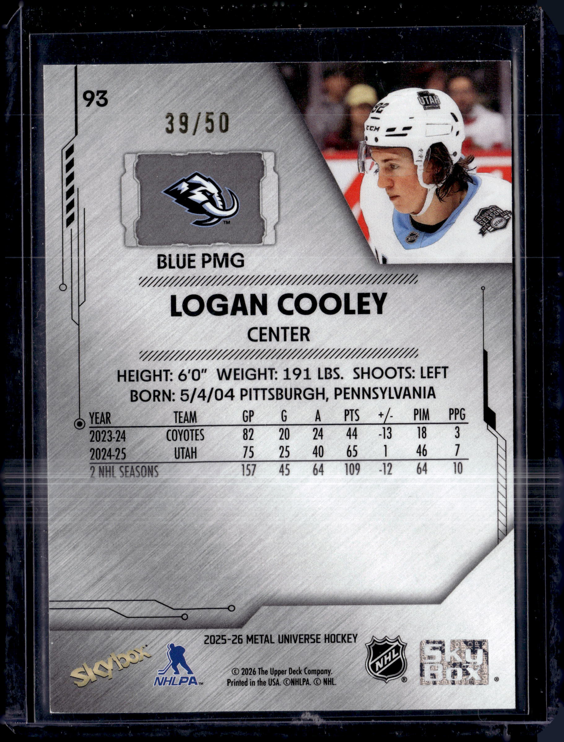 2025-26 Skybox Metal Universe Hockey Logan Cooley Precious Metal Gems Blue /50