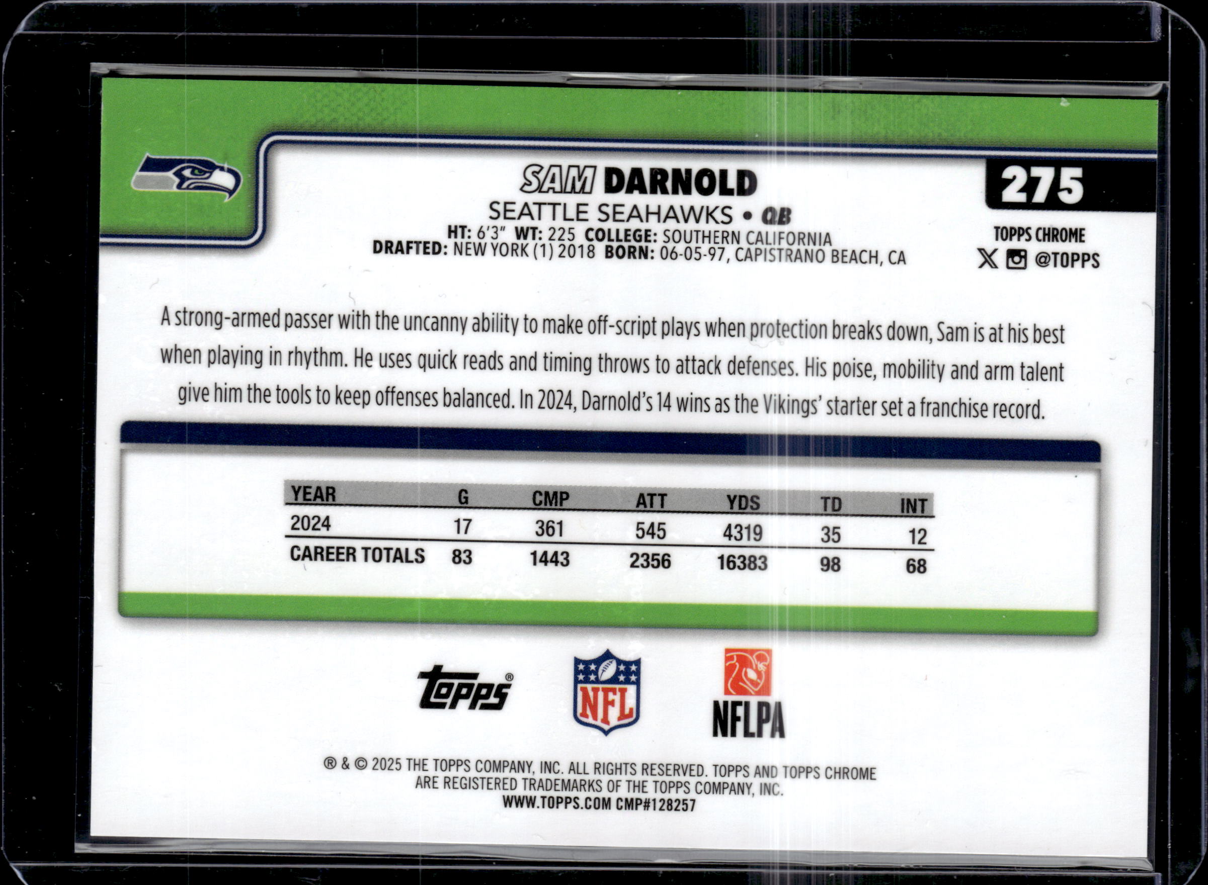 2025 Topps Chrome Sam Darnold Gold Leather /50
