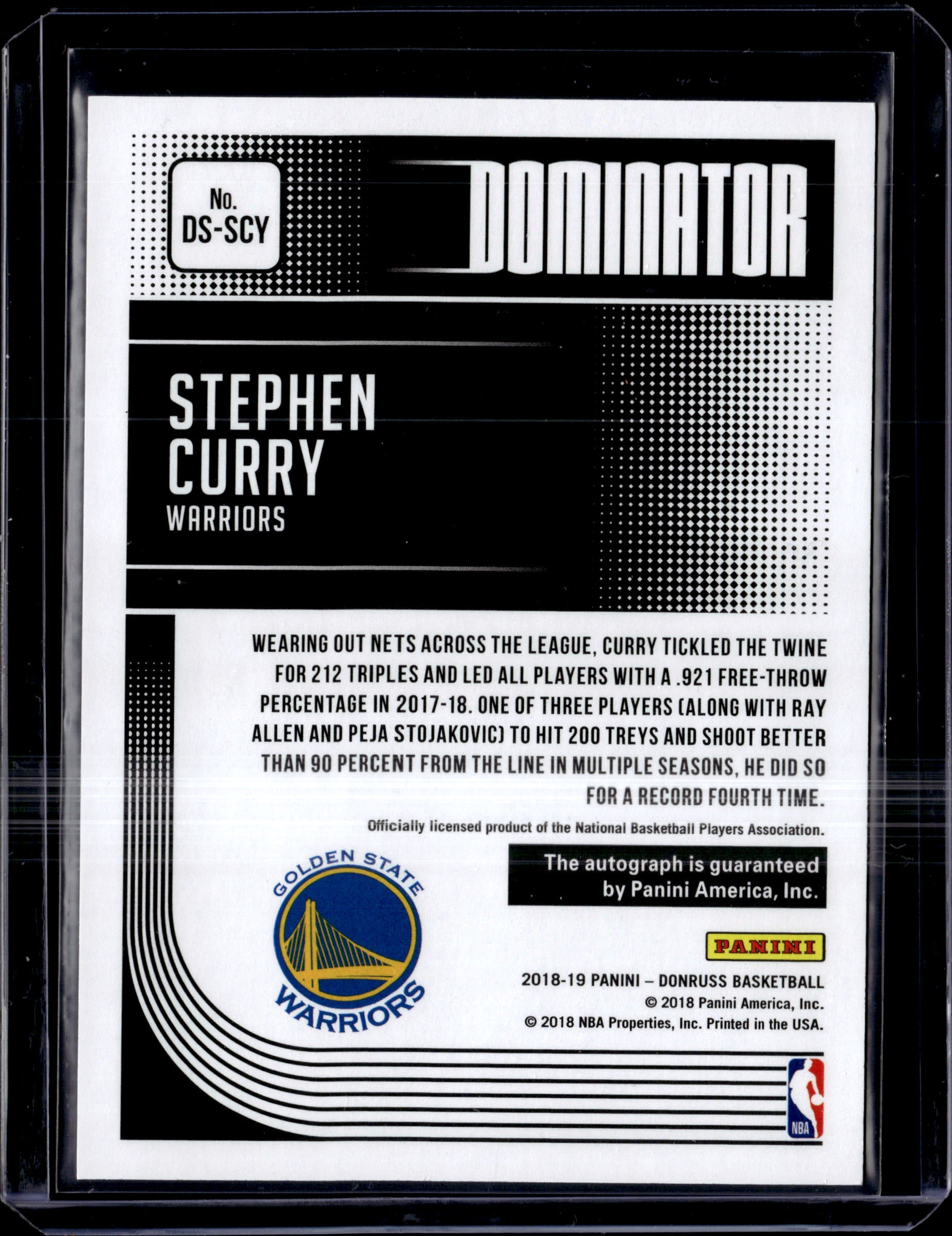 2018-19 Panini Donruss Stephen Curry Dominator Signatures Auto  /49