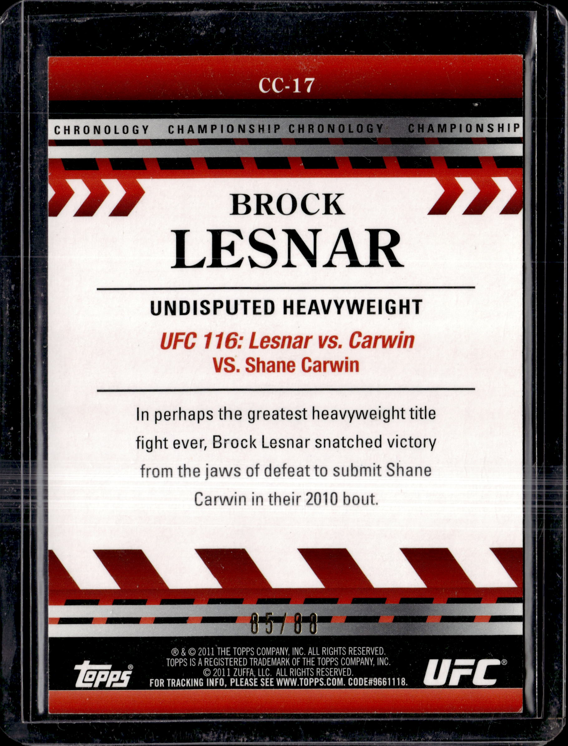 2011 Topps UFC UFC 116 Championship Chronology Brock Lesnar #CC-17