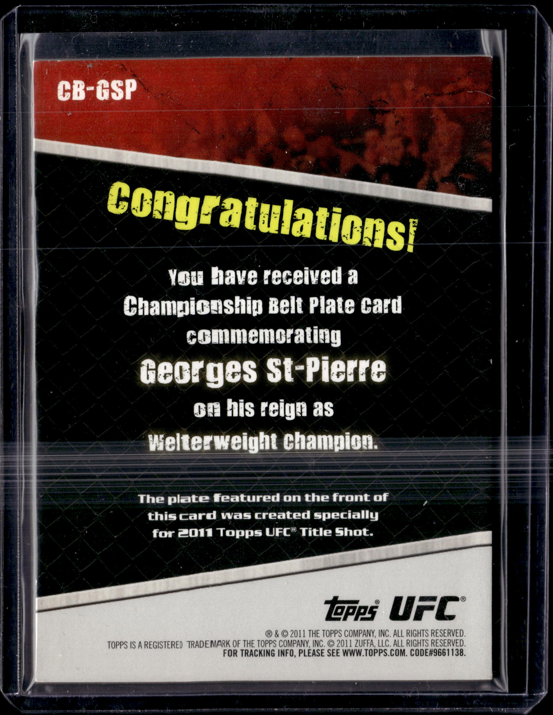 2011 Topps UFC Championship Belt Plate Georges St-Pierre CB-GSP