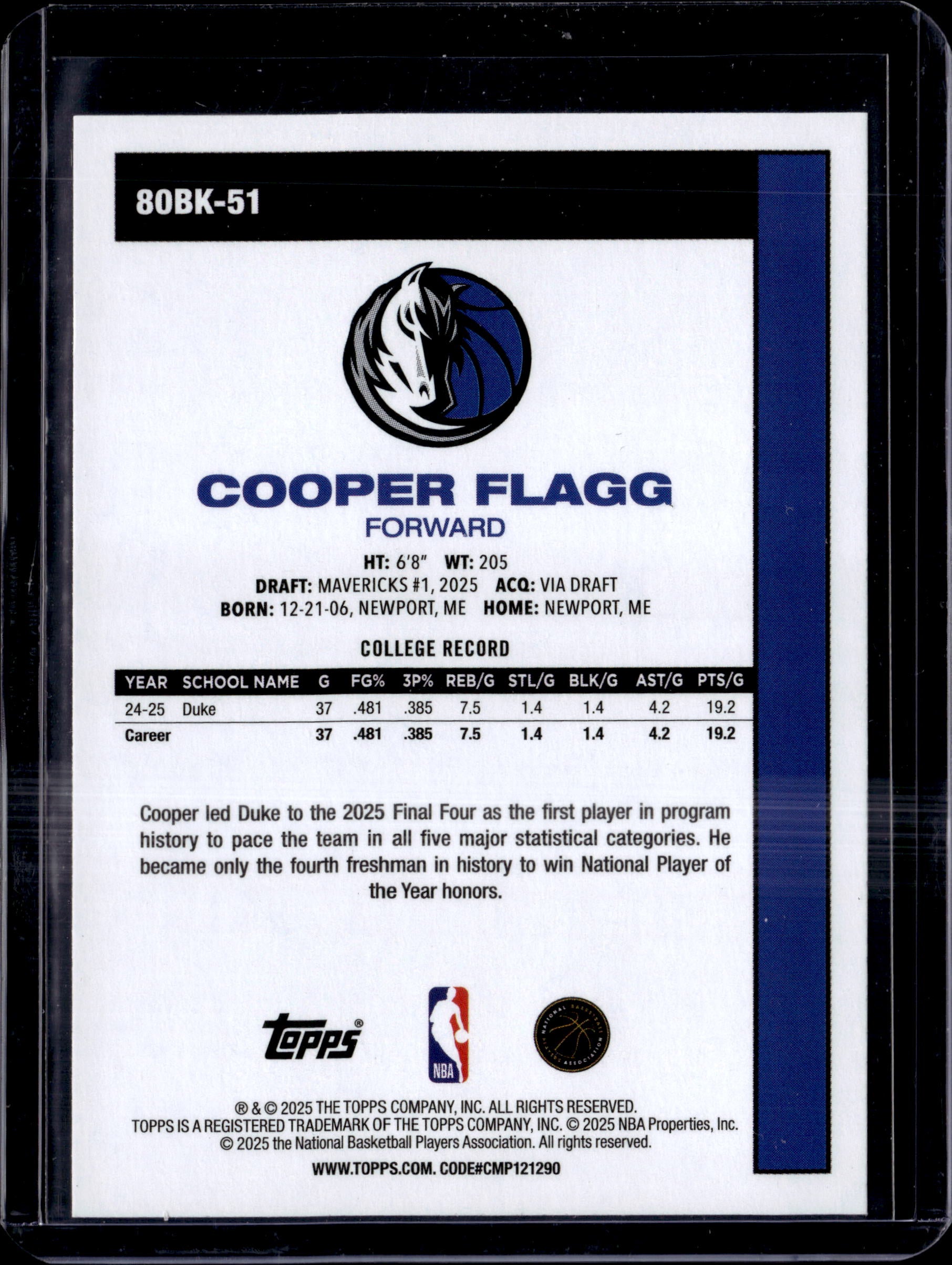 2025-26 Topps Flagship Cooper Flagg RC 1980-81 45th Anniversary Pink