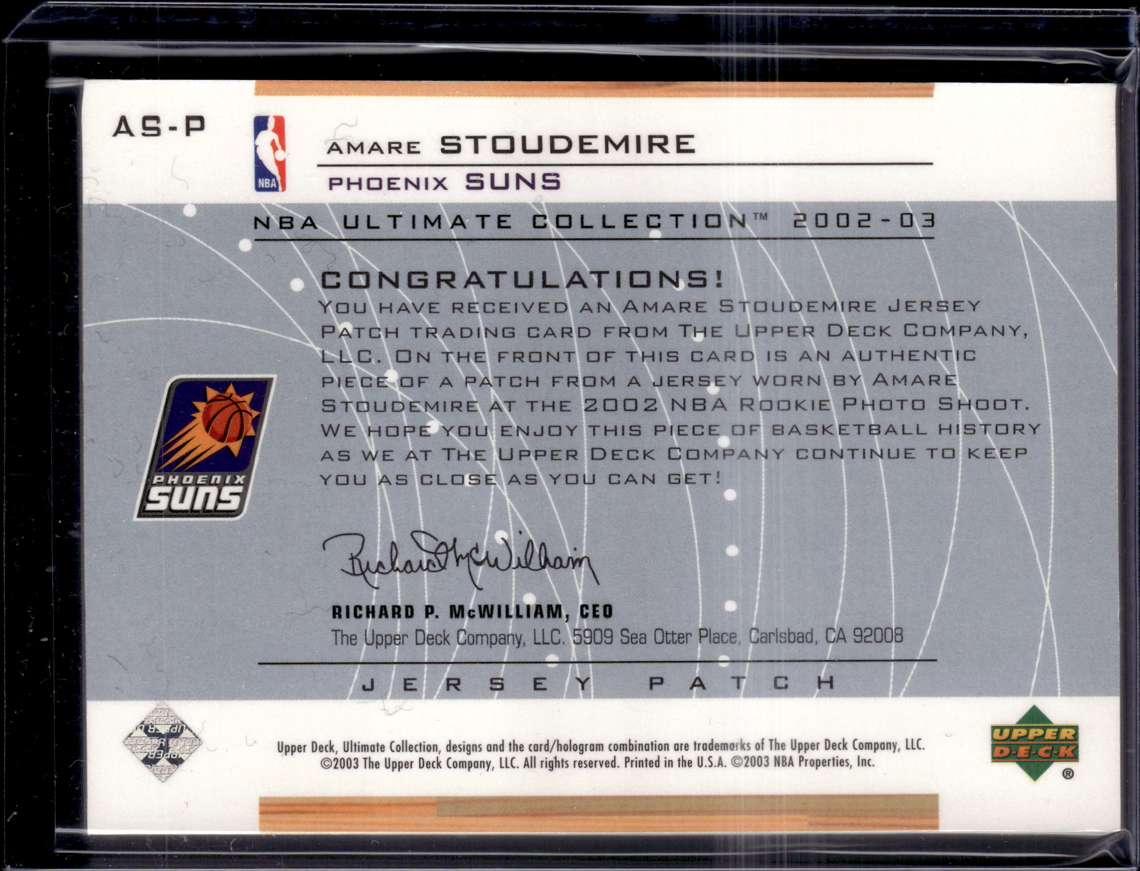 2002-03 Upper Deck Ultimate Game Jersey Rookie Patch Amare Stoudemire
