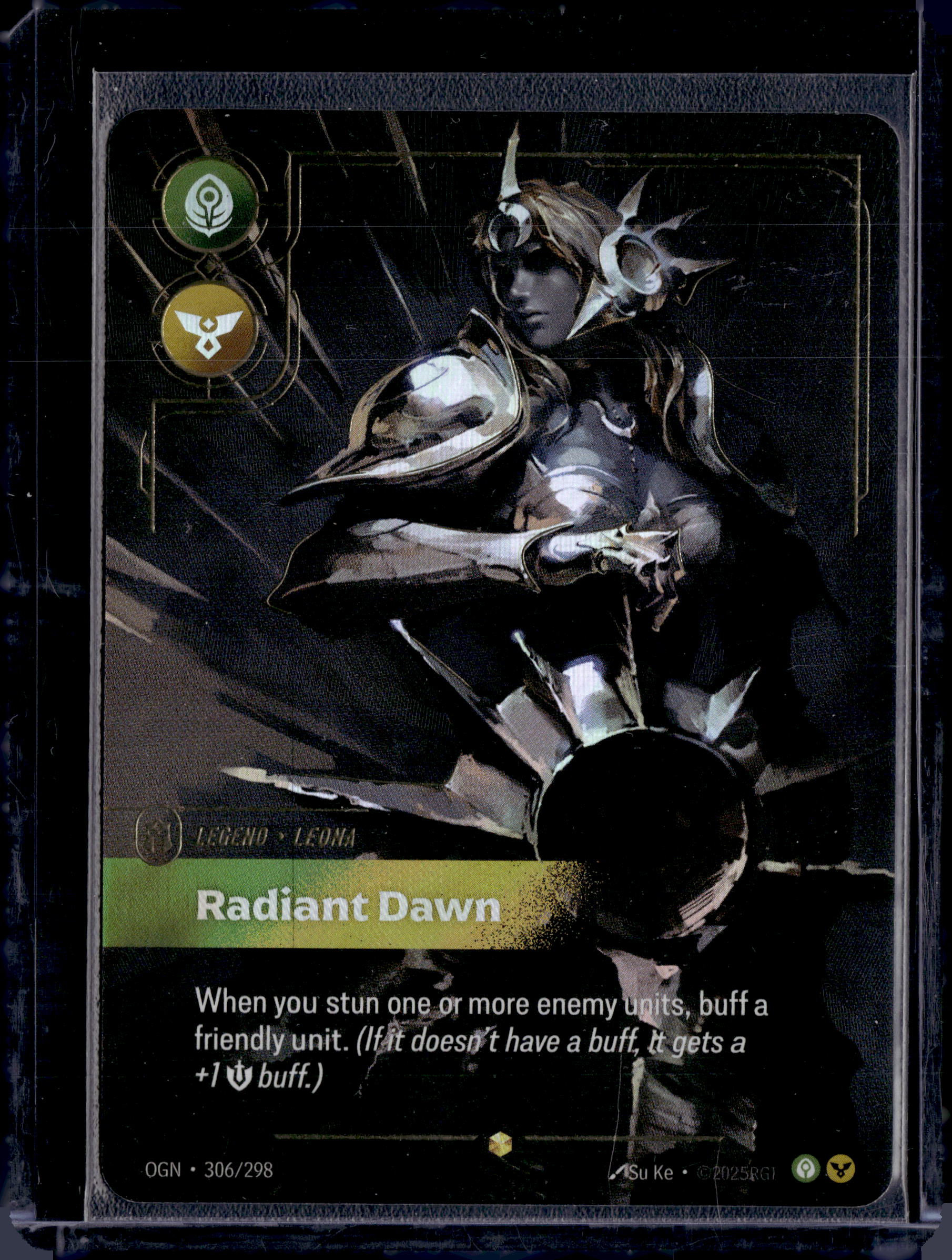 2025 Riftbound Origins Leona Radiant Dawn 306/298 Legend Showcase Overnumbered NM