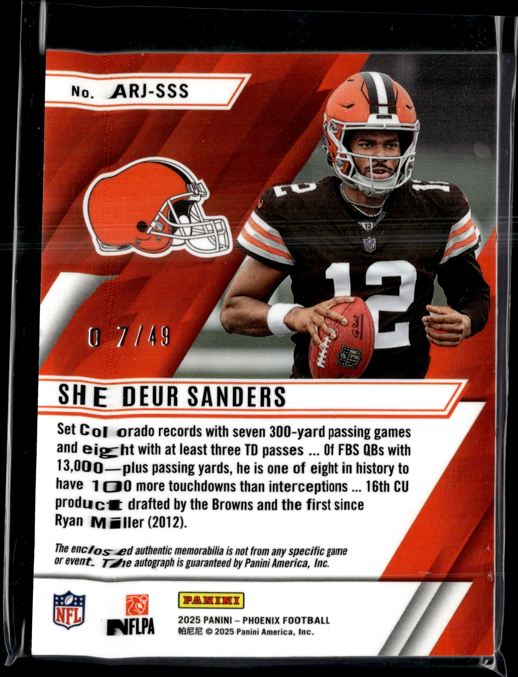 2025 Panini Phoenix Ascension Shedeur Sanders Rookie Patch Auto /49