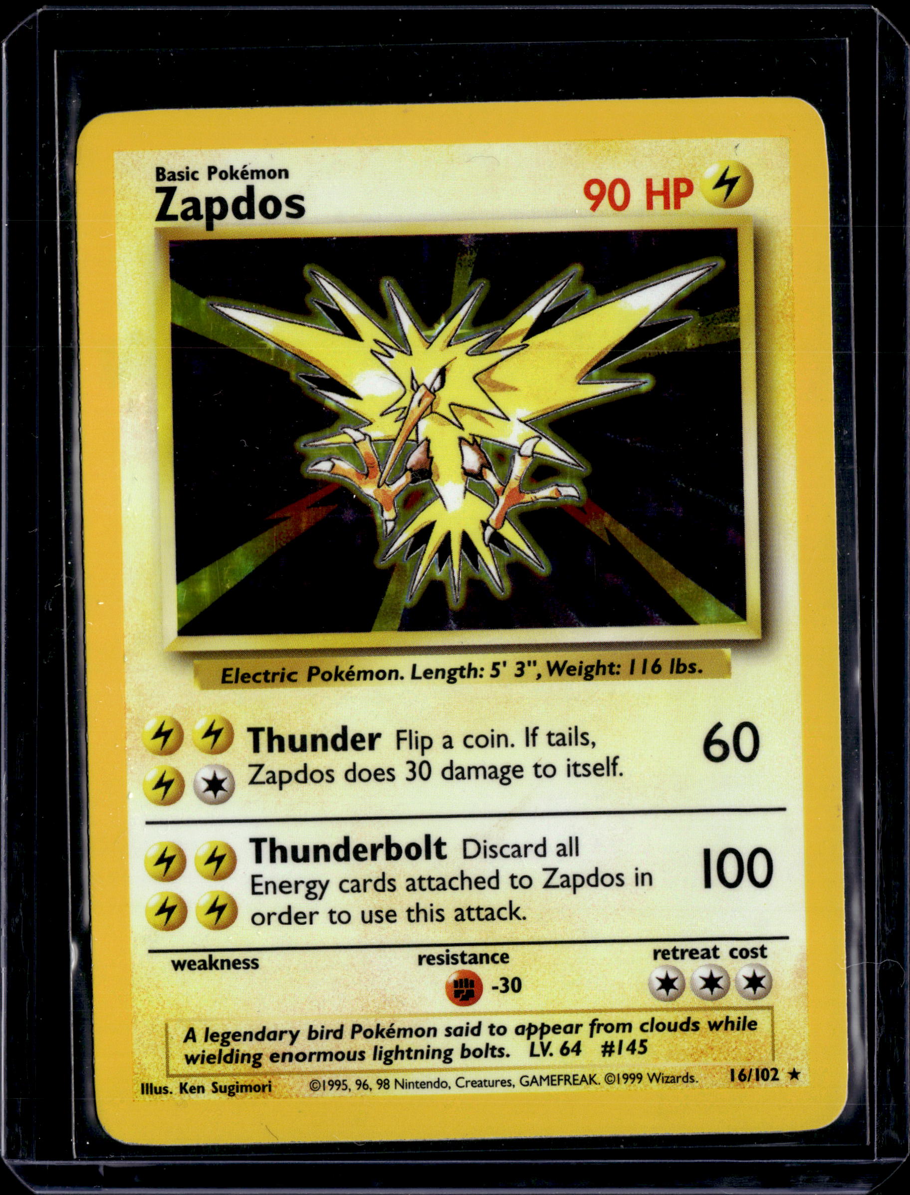 1999 Base Set (Unlimited) Zapdos Holo