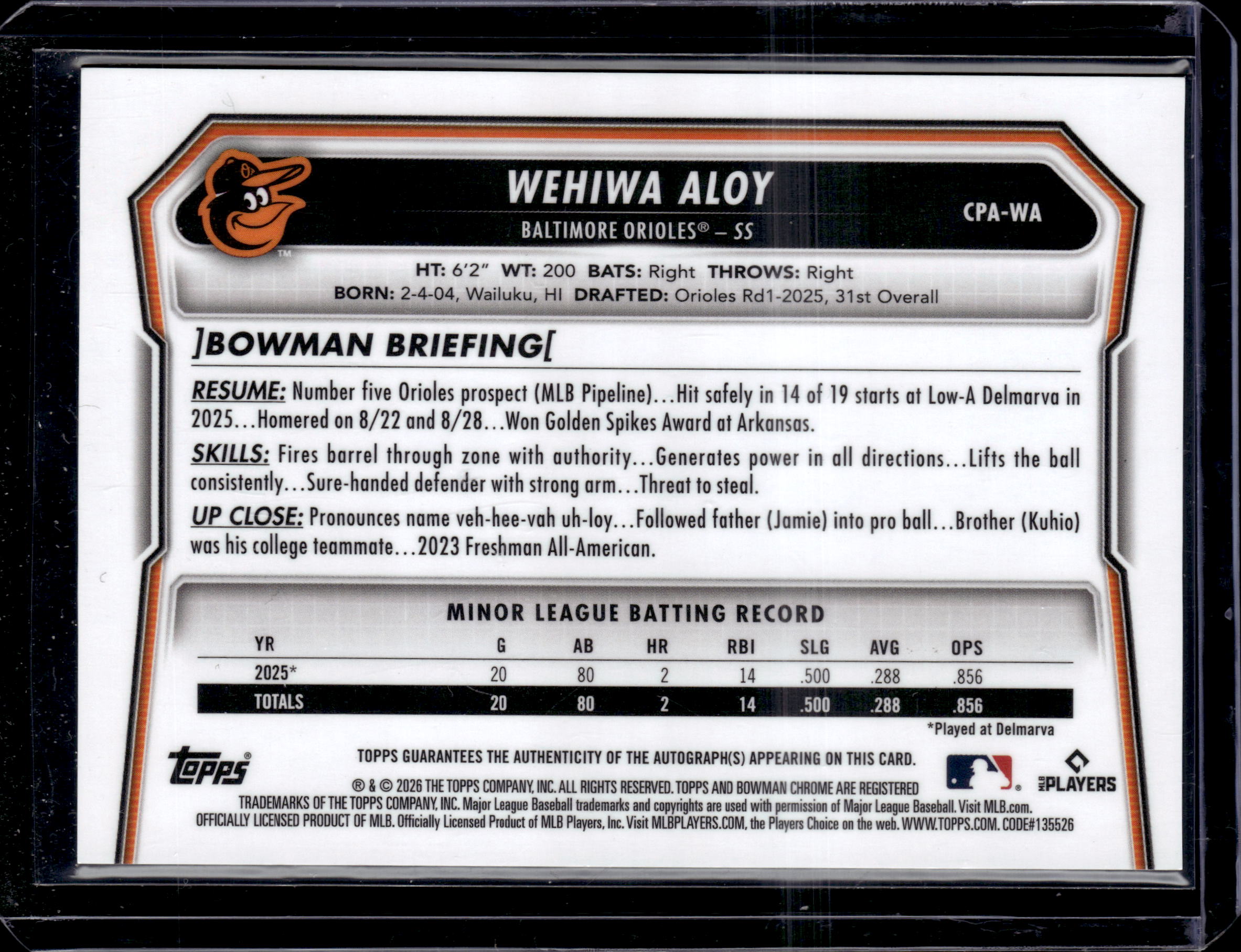 2026 Bowman Chrome 1st Auto Wehiwa Aloy Sunflower Seeds Snack #/5