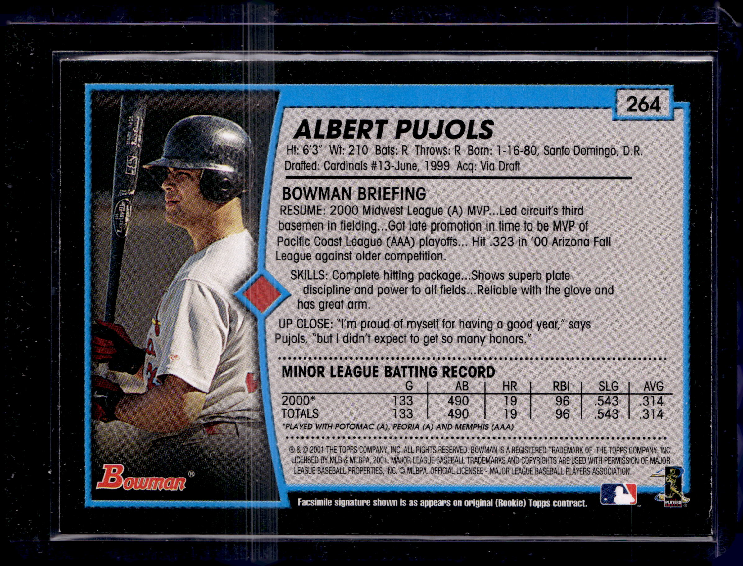 2001 Topps Bowman Rookie Card Albert Pujols