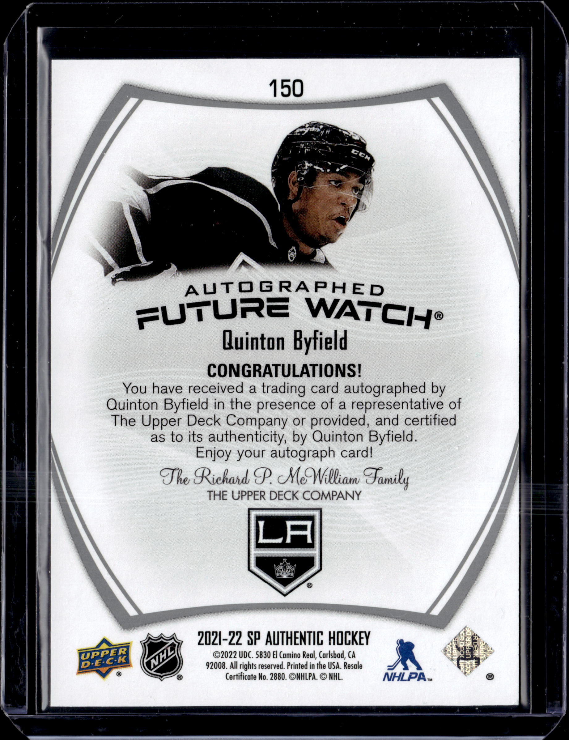 2021-22 SP Authentic Quinton Byfield Future Watch Auto 898/999 (B)