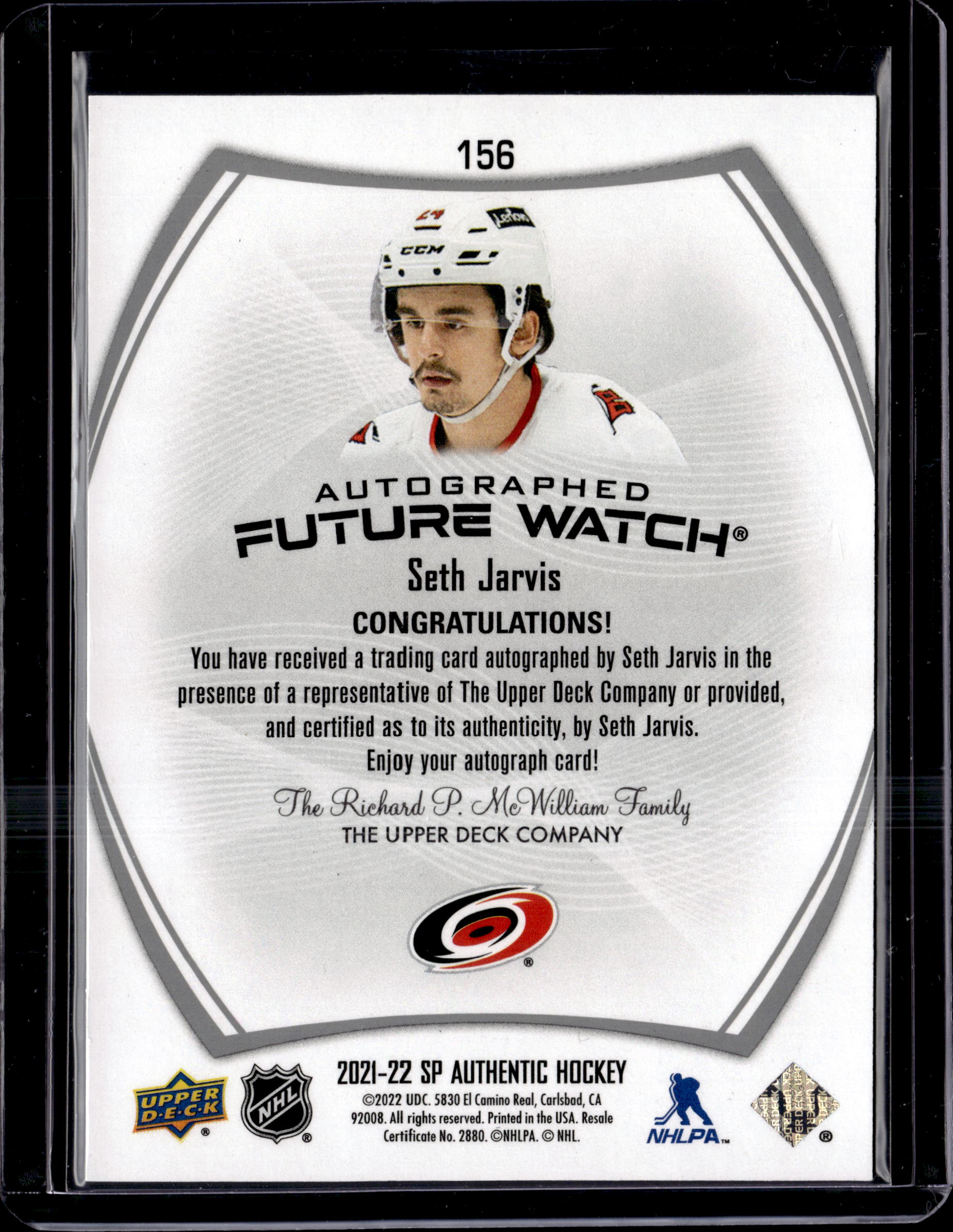 2021-22 SP Authentic Future Watch Auto Seth Jarvis /999