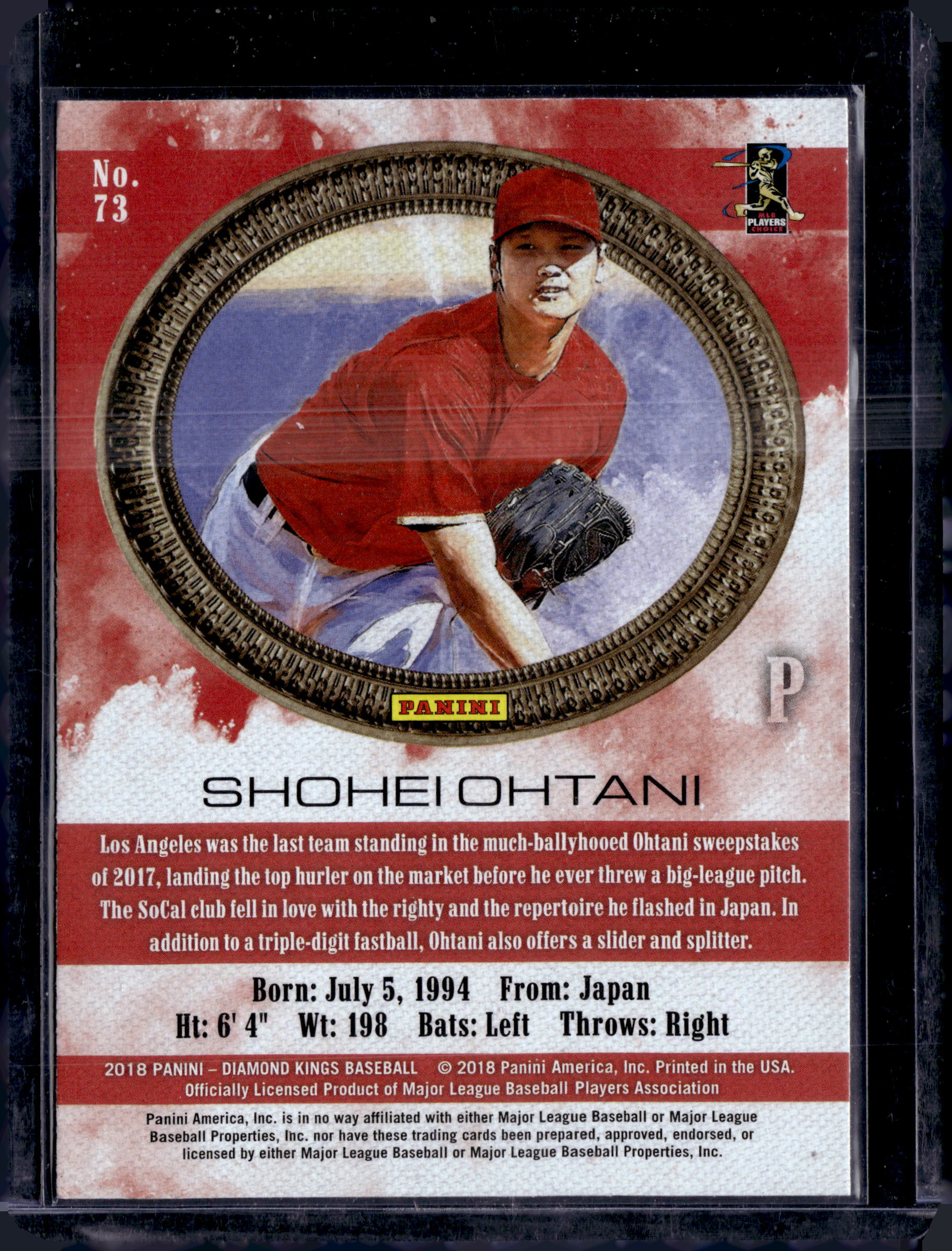 2018 Panini Diamond Kings Shohei Ohtani Rookie Pitching #73