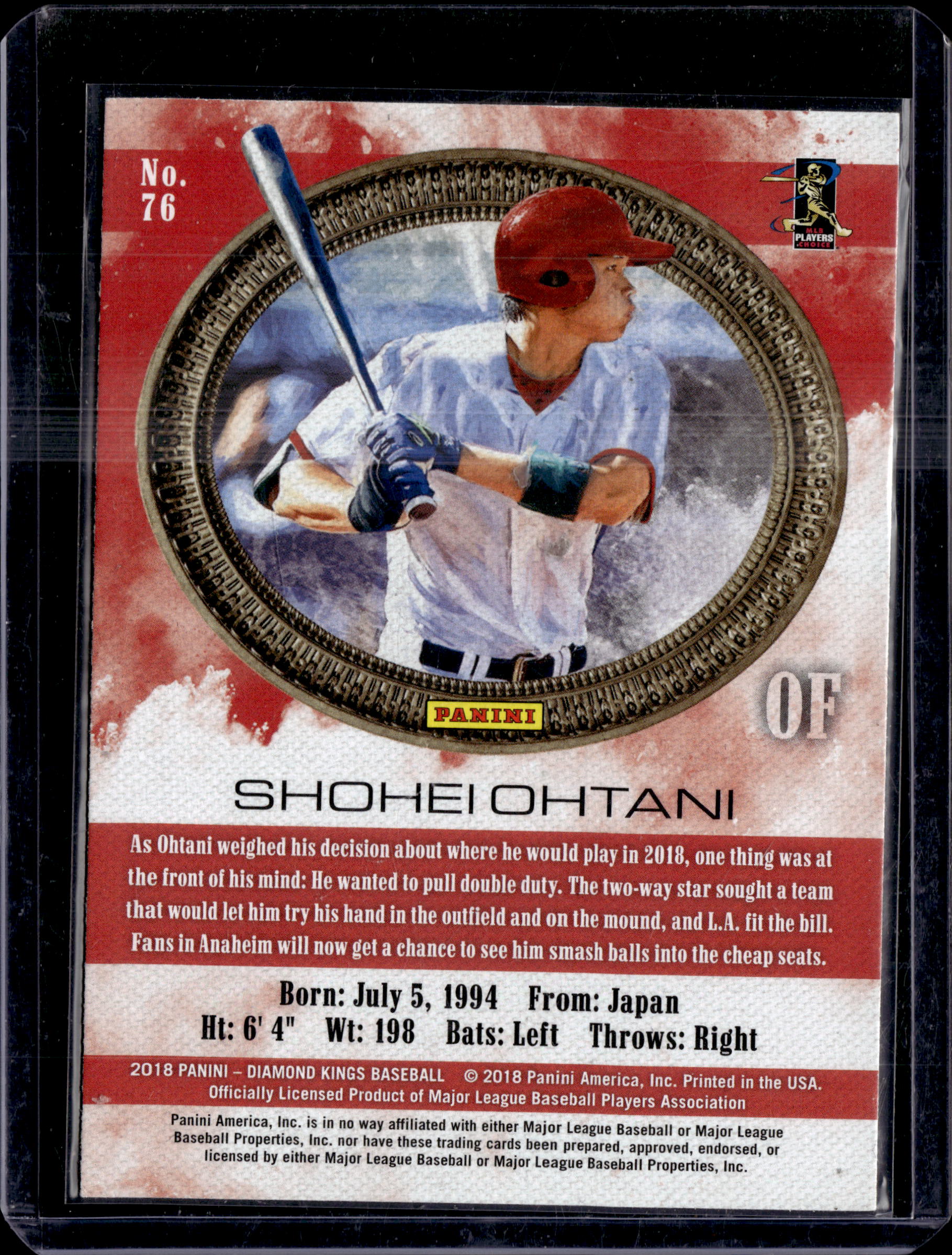 2018 Panini Diamond Kings Shohei Ohtani Batting Rookie #76