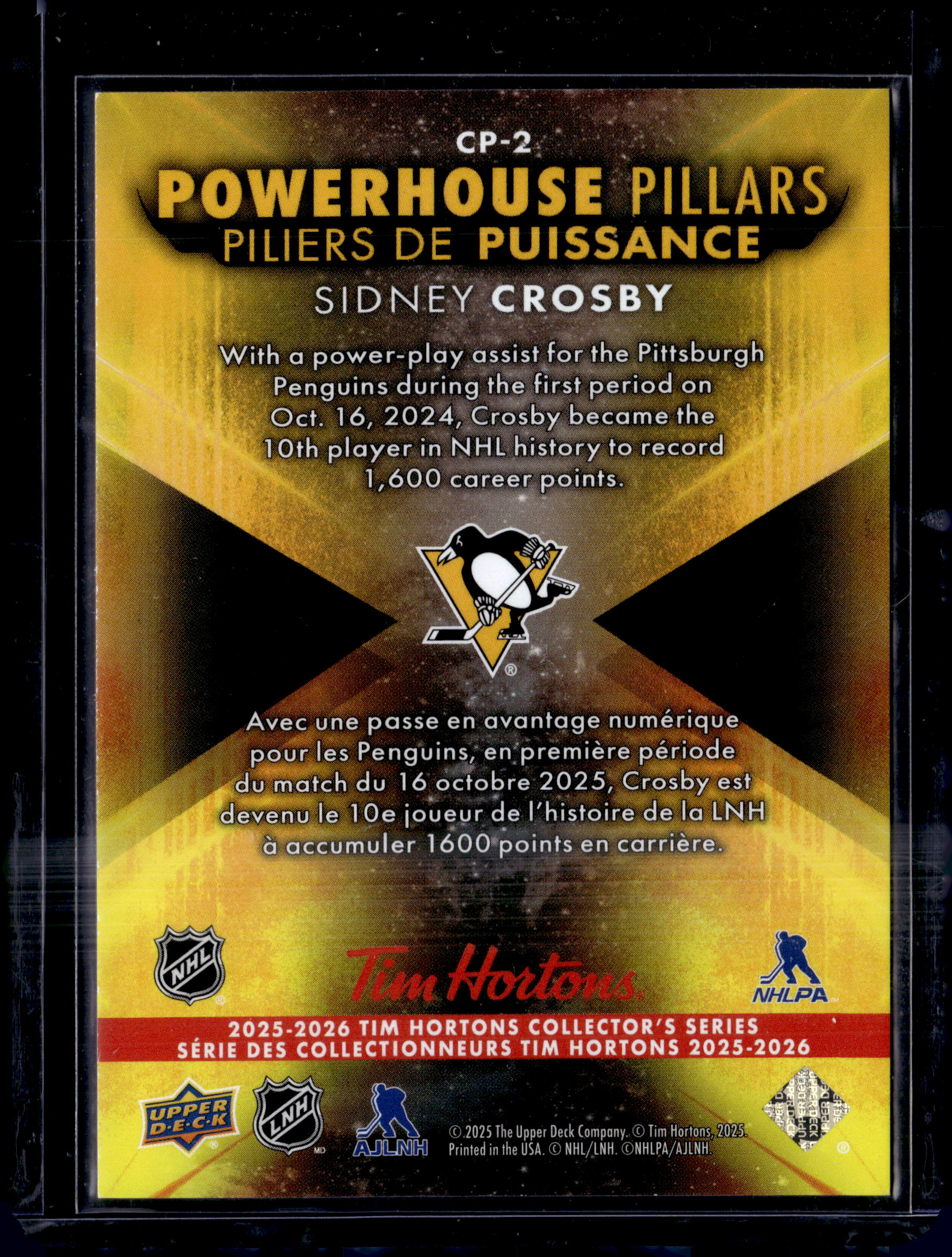 2025-26 Upper Deck Tim Hortons Sidney Crosby Powerhouse Pillars #CP-2 Penguins