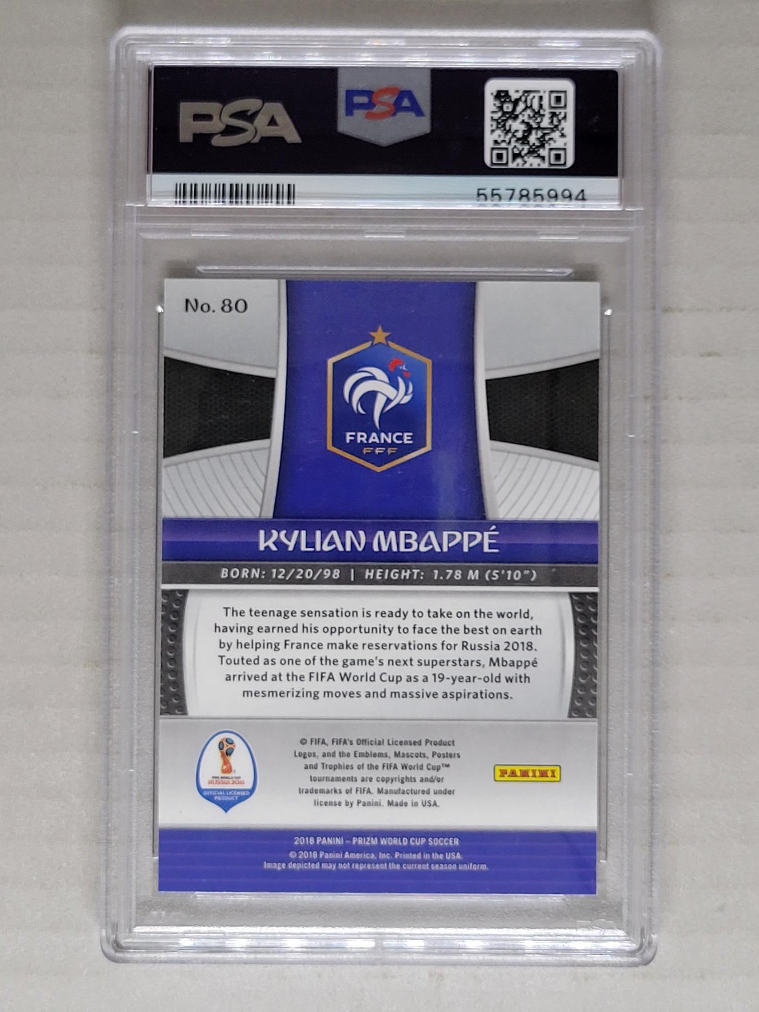 2018 Panini Prizm FIFA Soccer Kylian Mbappe PSA 10 GEM MINT Rookie Card #80 (RC)
